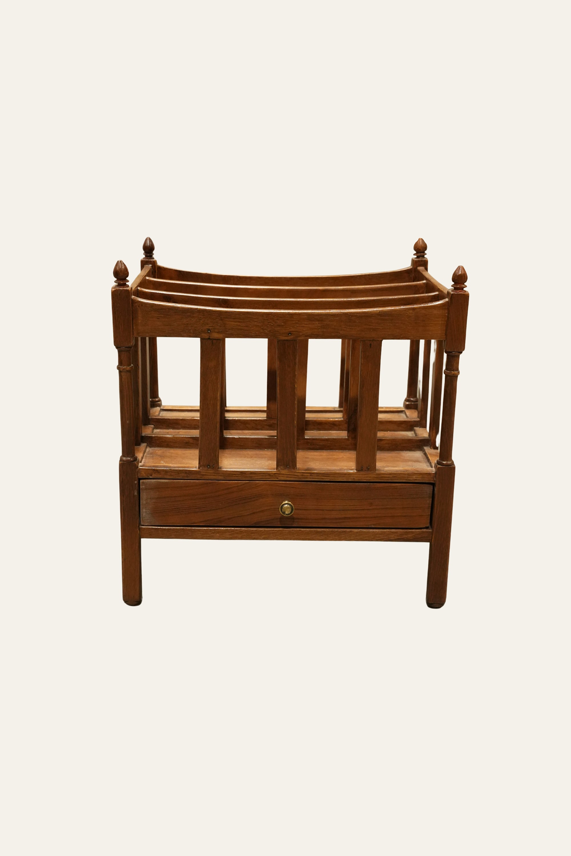 Wooden Slatted Magazine Holder with Drawer & Vintage Style Rack for Living Room