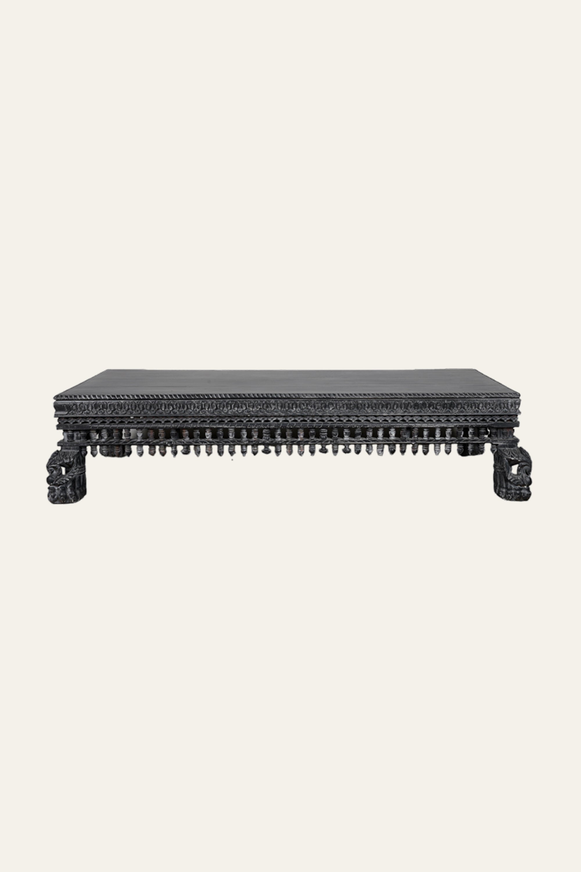 Black Wooden Rectangular  Coffee Table with Carved Legs