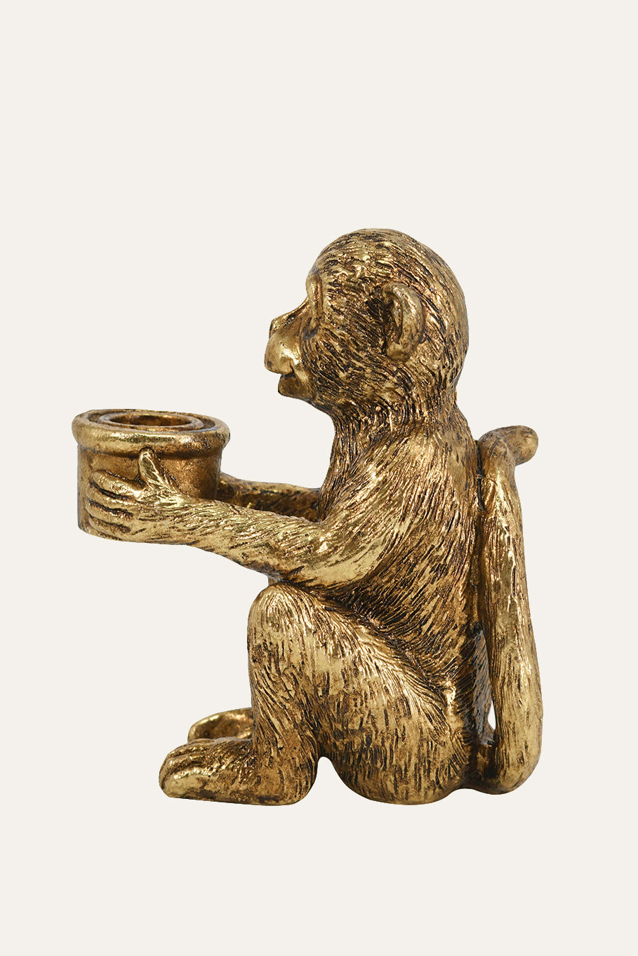 Monkey Figurine Gold Metal Candle Holder with Detailed Textures