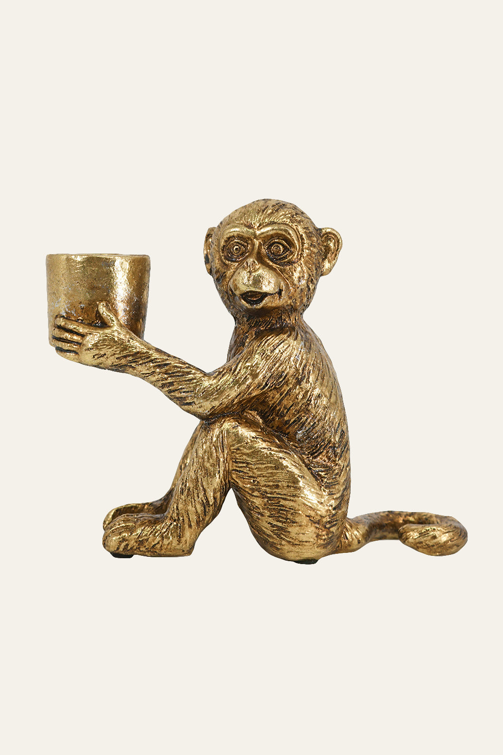 Monkey Figurine Gold Metal Candle Holder