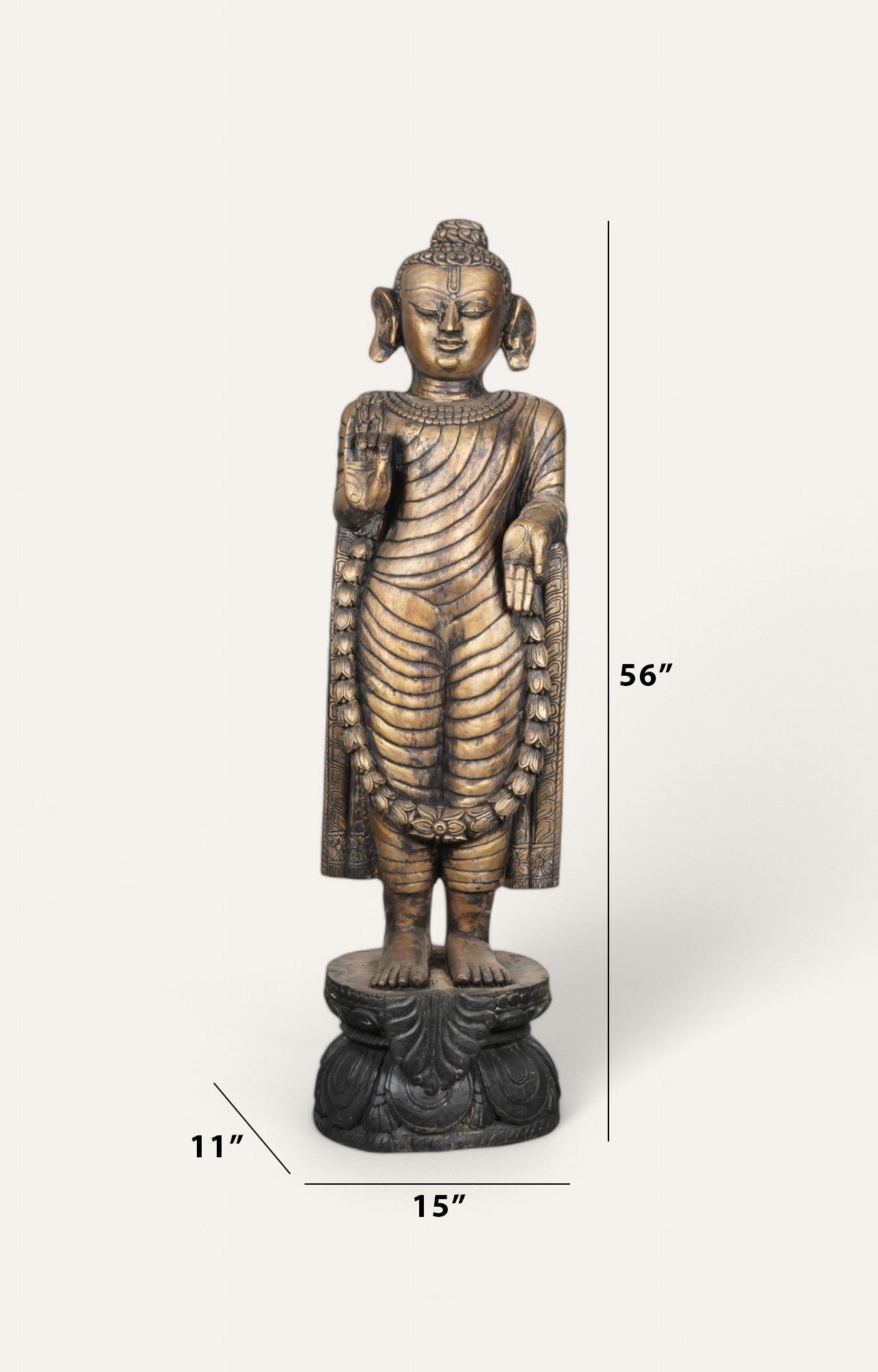 Wooden Antique Buddha In Golden Finish