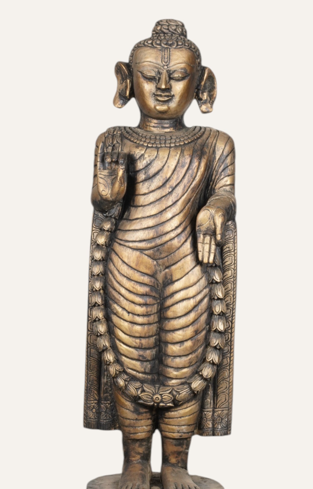 Wooden Antique Buddha In Golden Finish