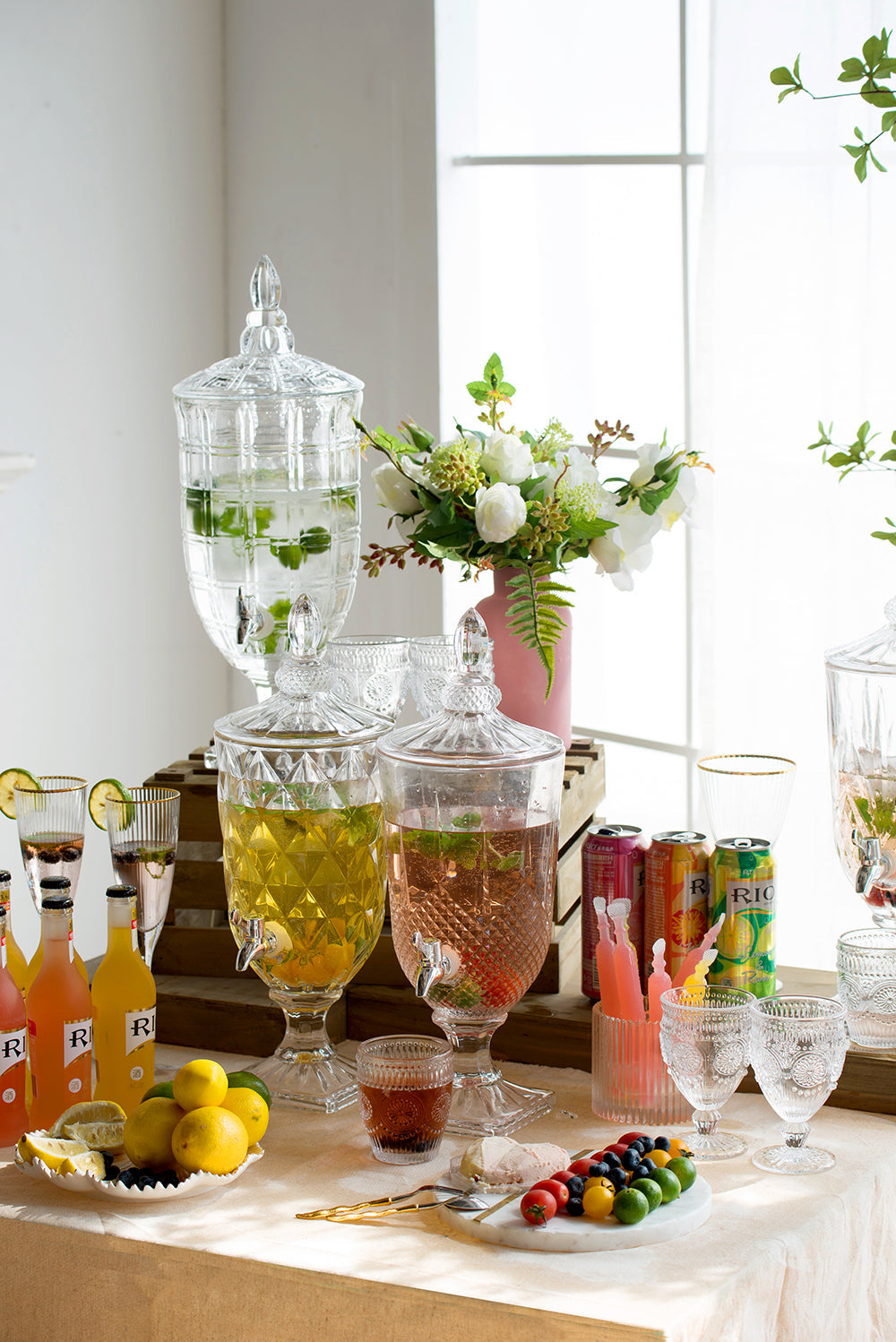 Decorative Cut Glass Beverage Jar with Tap