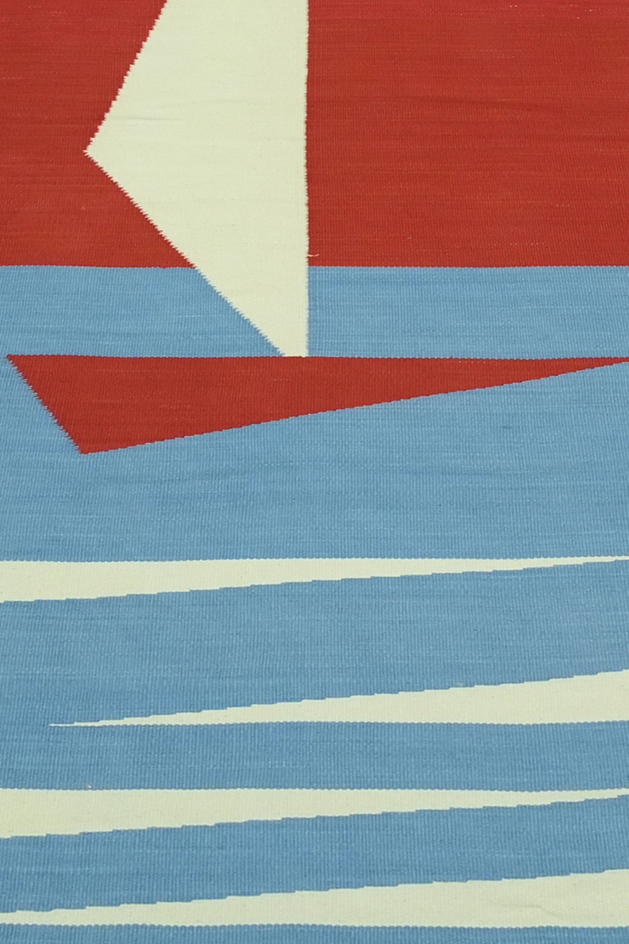 White and Red Sailboat Motif Cotton Yoga Mat