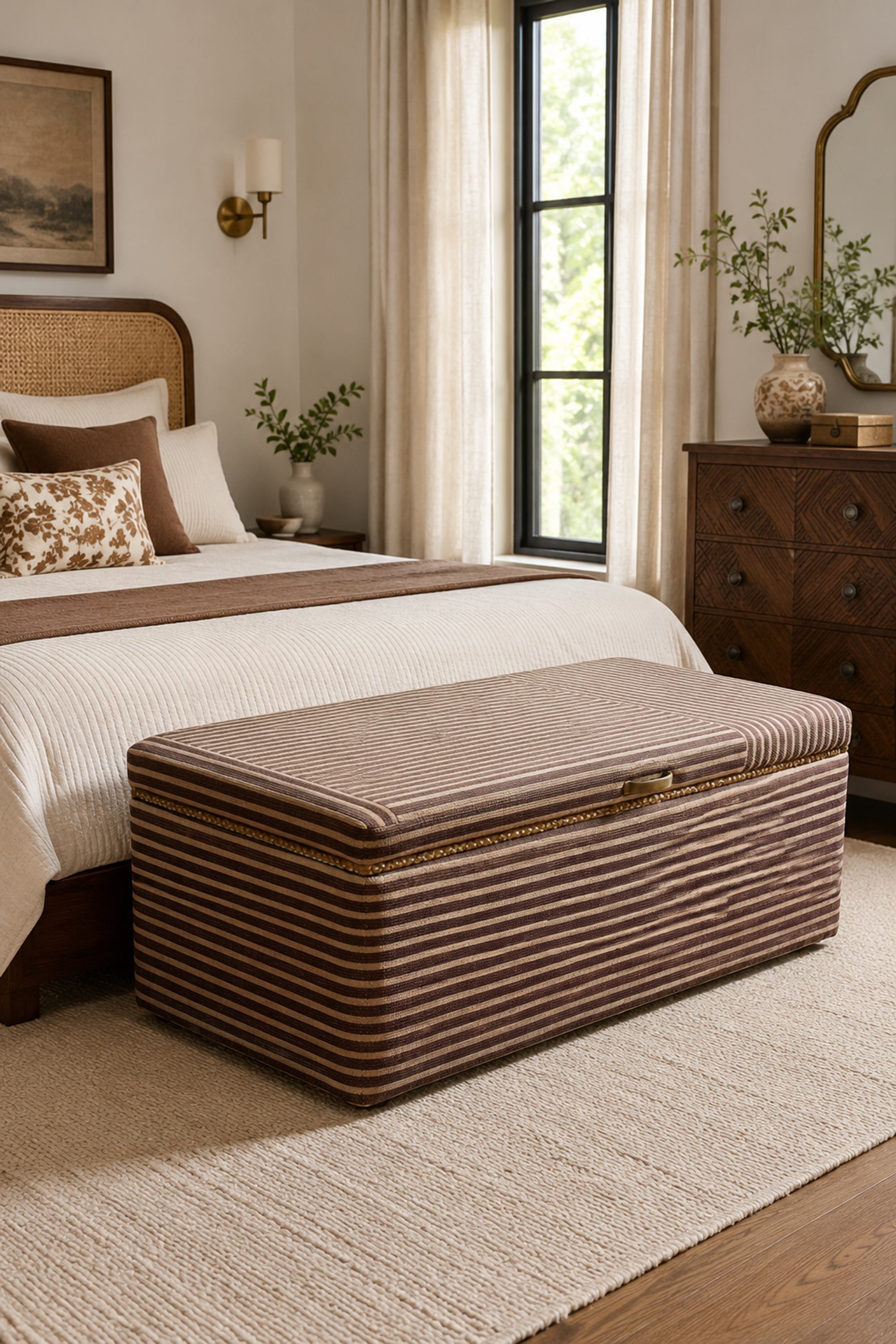 Striped Woven Dhurrie Storage Trunk For Living Room