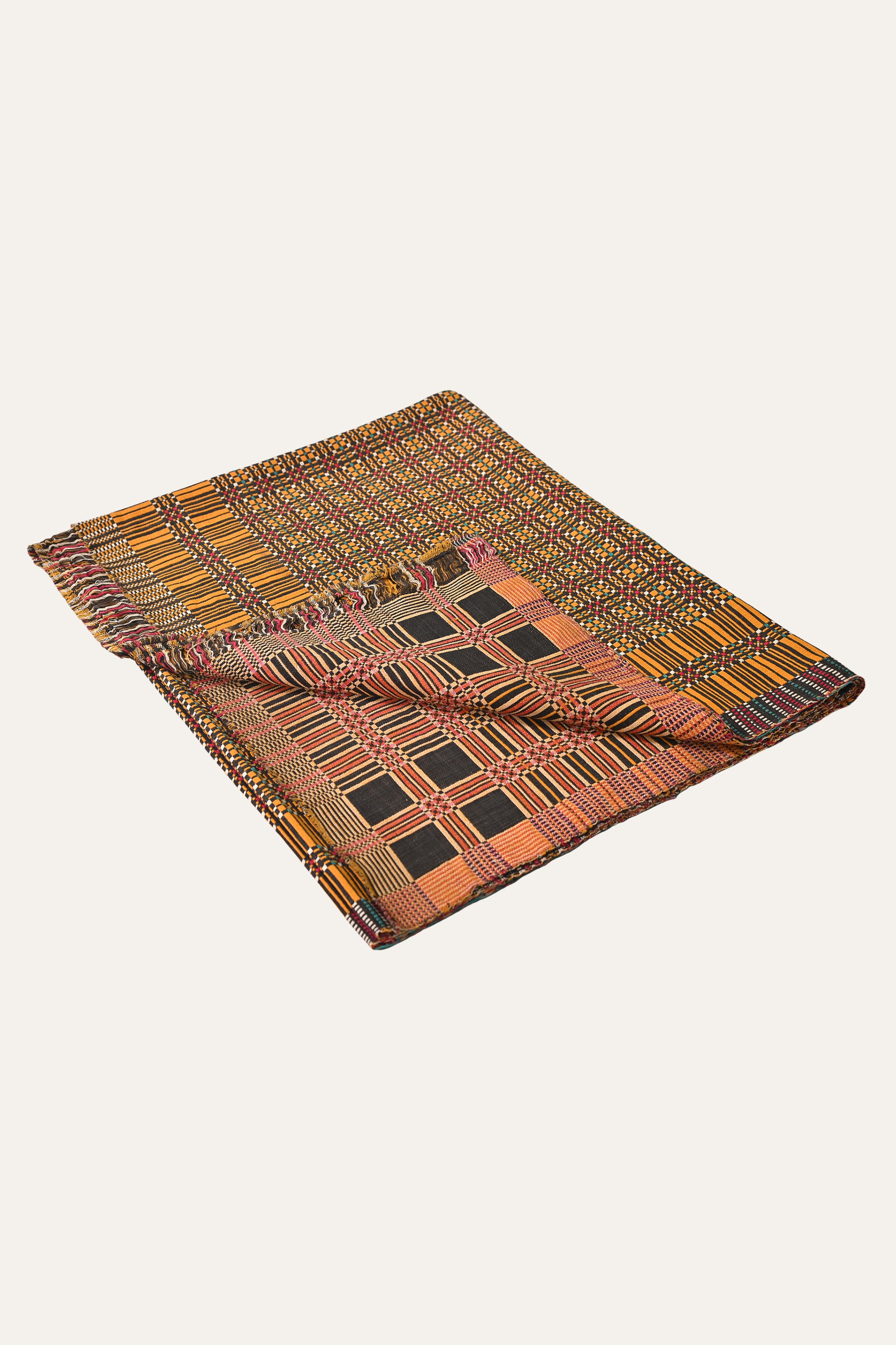 Orange & Slate Check Reversible Cotton Khes Wall Hanging