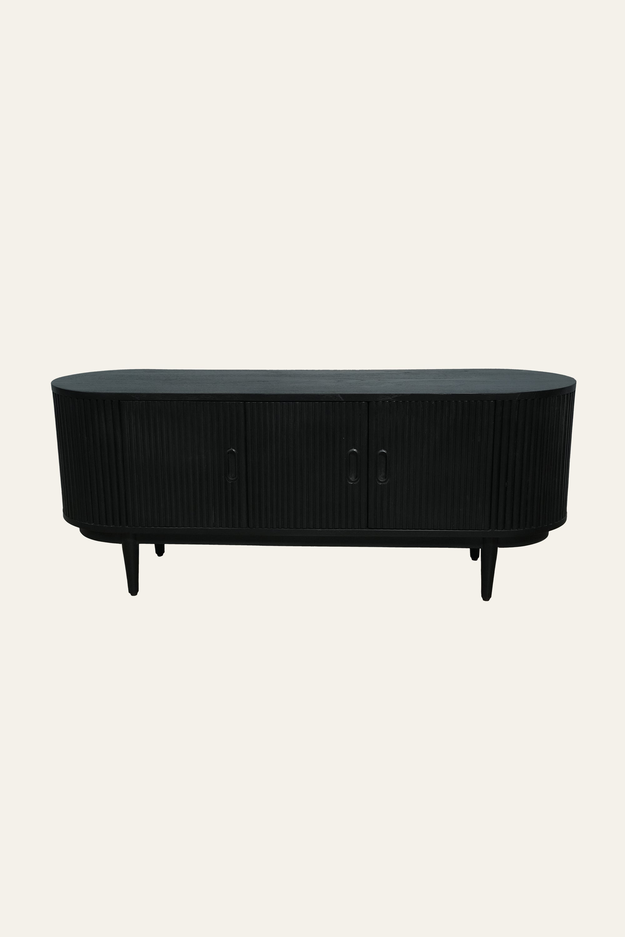 Black Ribbed Oval TV Cabinet with Concealed Storage