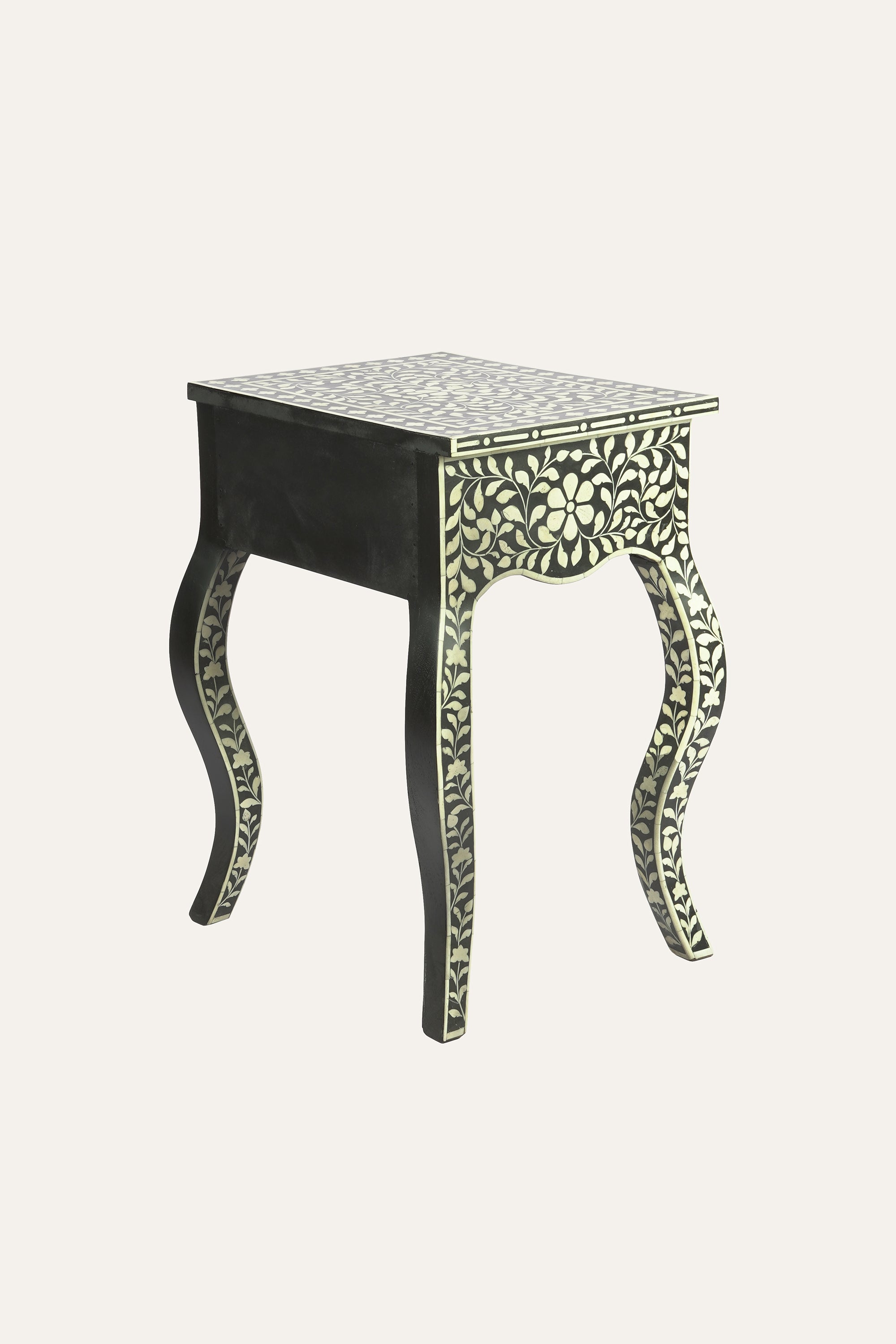 Bone Inlay Cabriole Leg Bedside Table