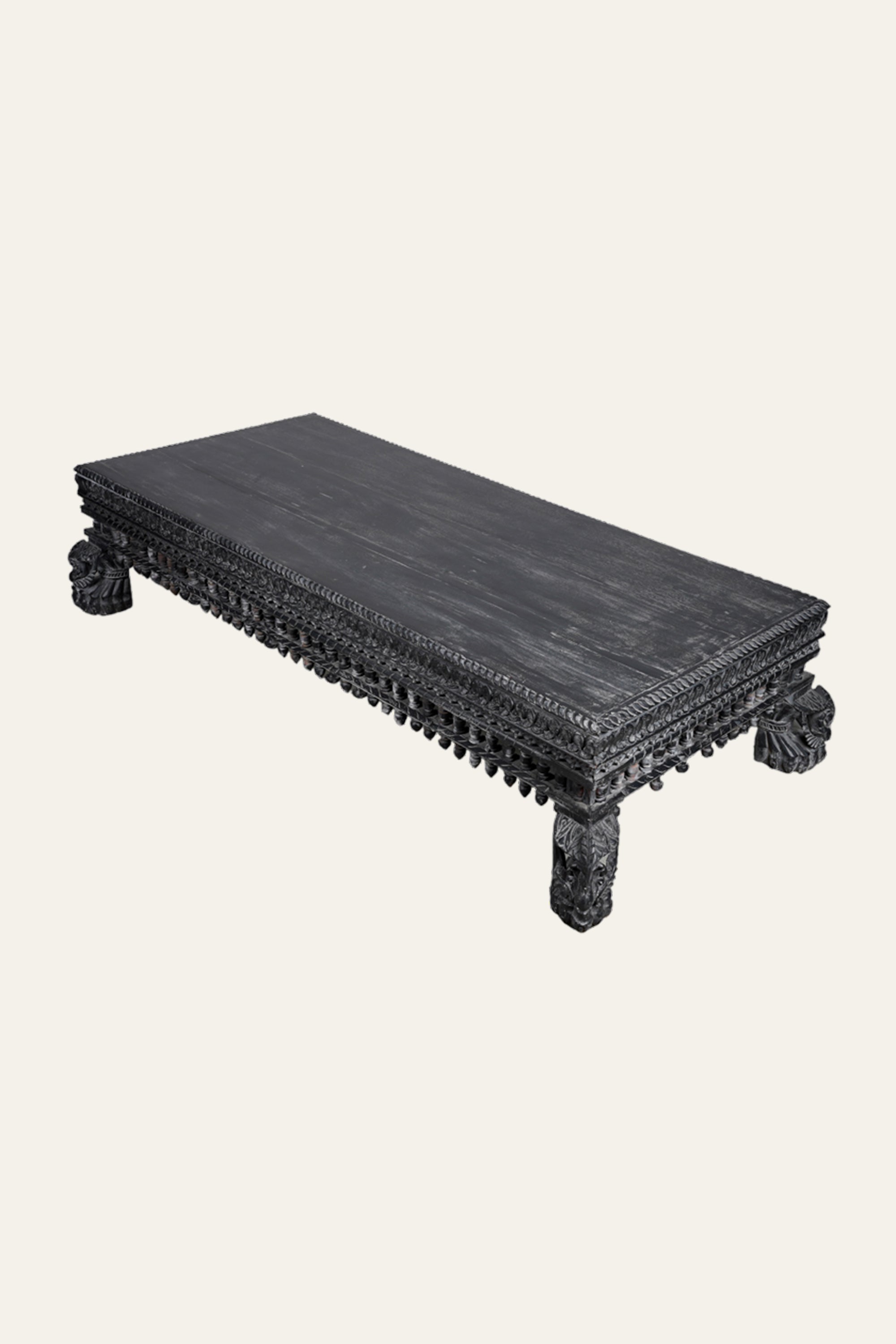 Black Wooden Rectangular  Coffee Table with Carved Legs
