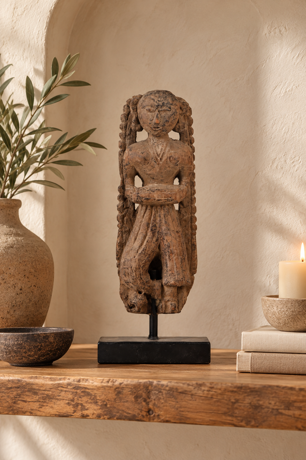 Museum-Grade Female Folk Figure with Dholak