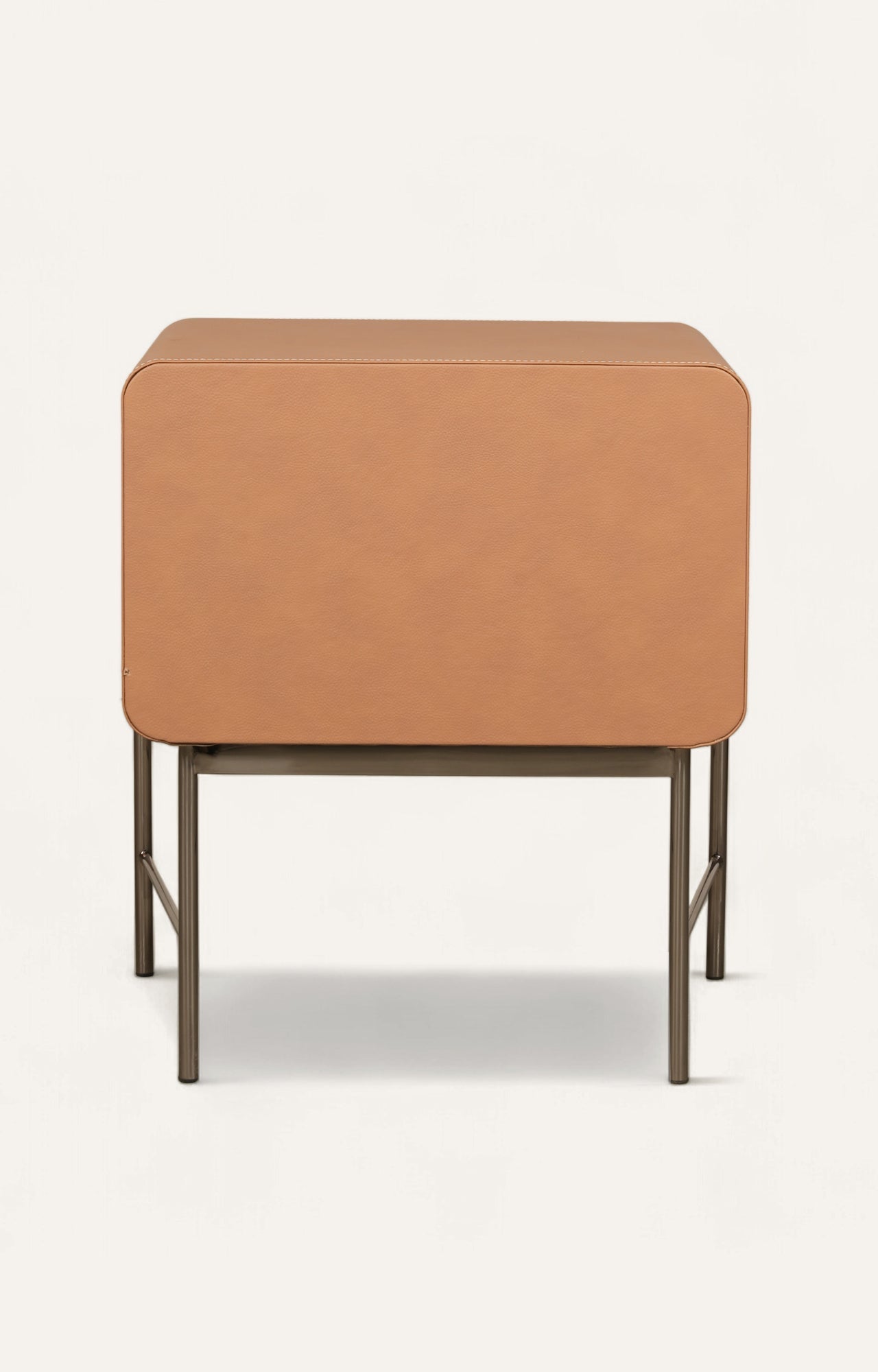 Contemporary Leather-Wrapped Nightstand with Metal Base