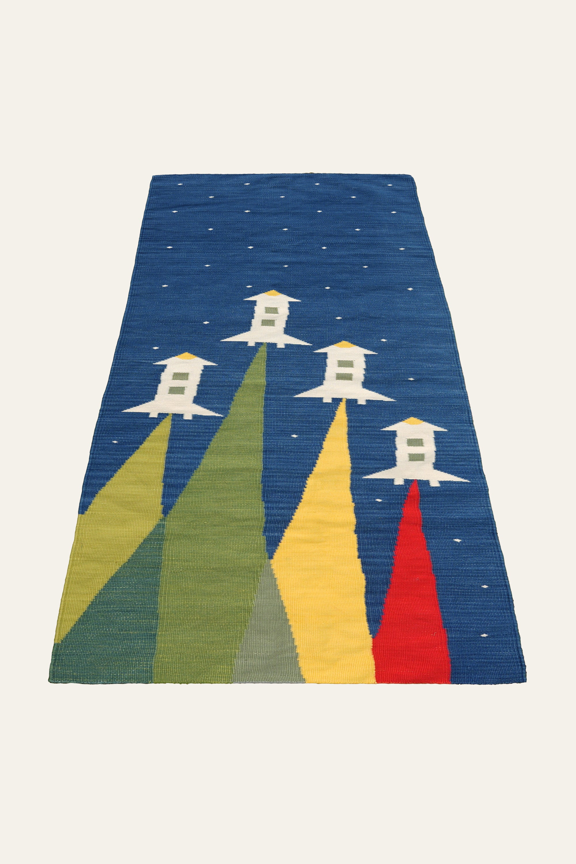 Flying Blue Rocket Space-Inspired Cotton Yoga Mat for Kids