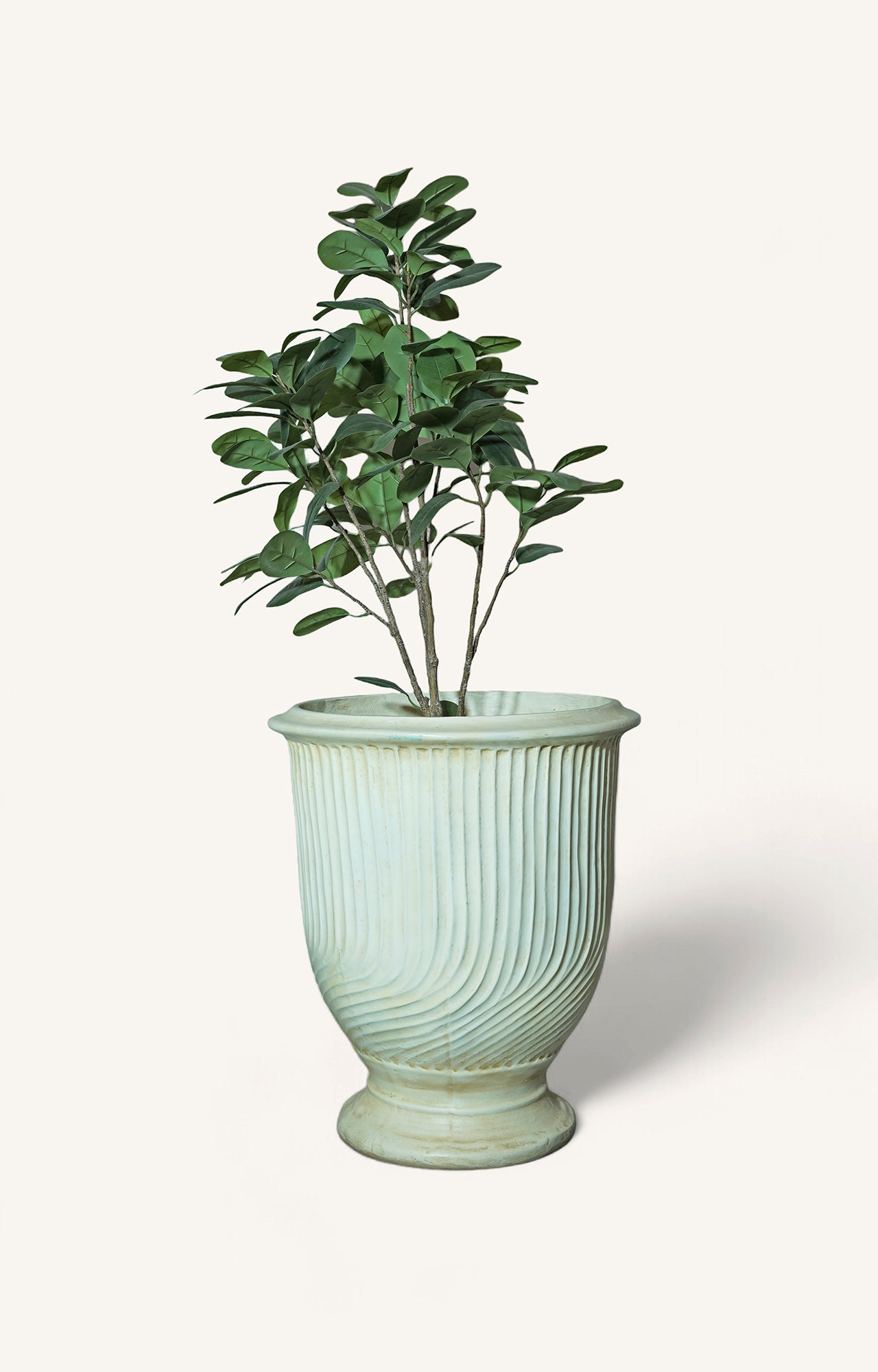 Fluted White Resin Planter