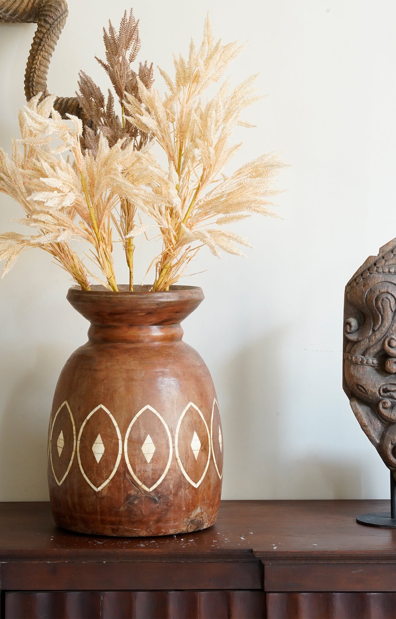 Teakwood Inlay Pot Decor