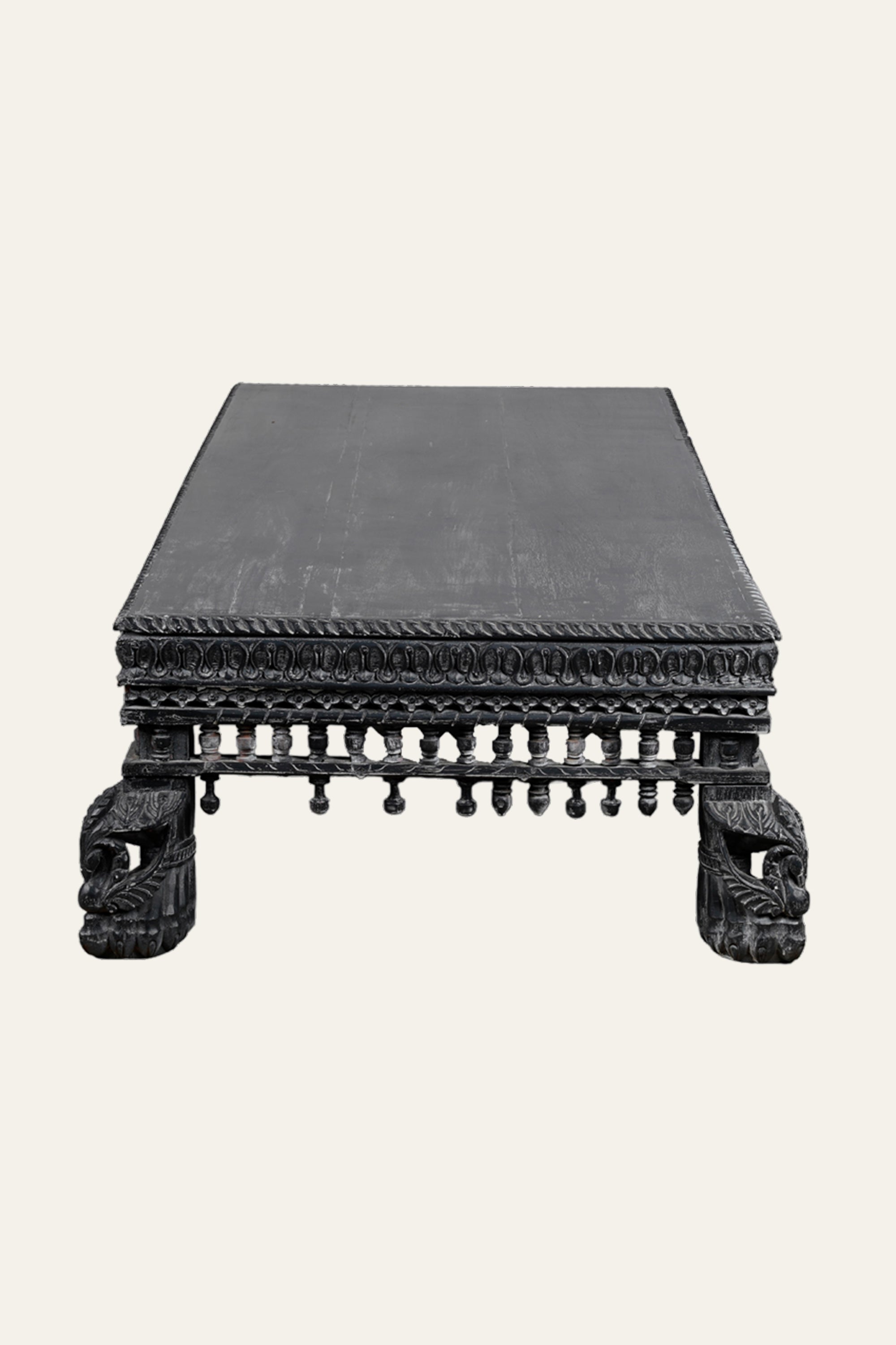 Black Wooden Rectangular  Coffee Table with Carved Legs