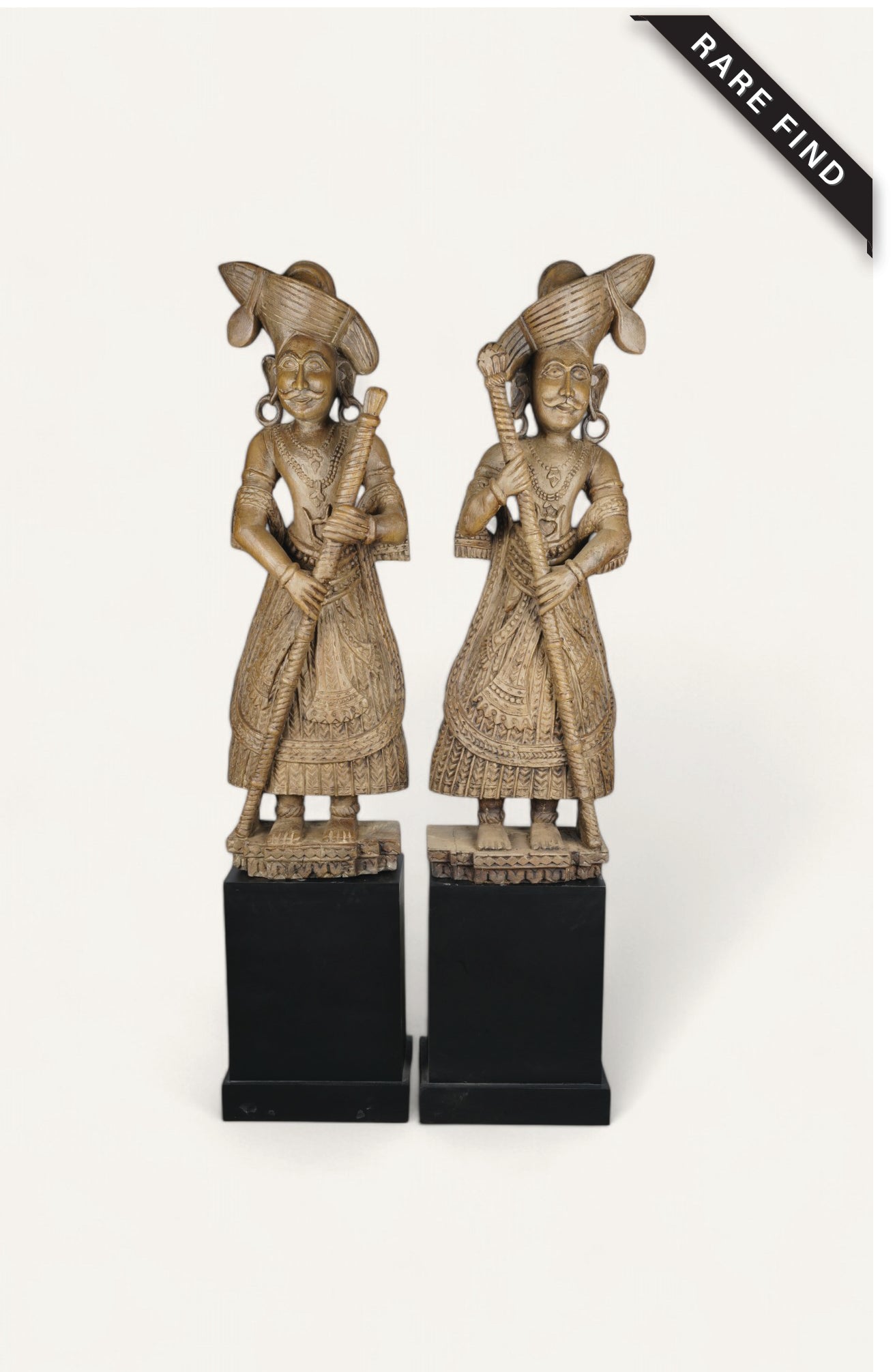 Abstract Wooden Figures On Stand - Pair