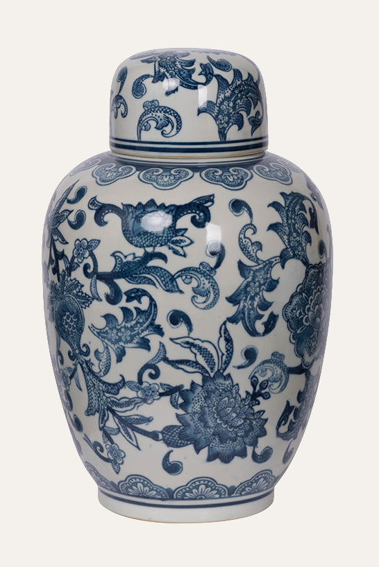 Blue & White Amerie Porcelain Lidded Jar