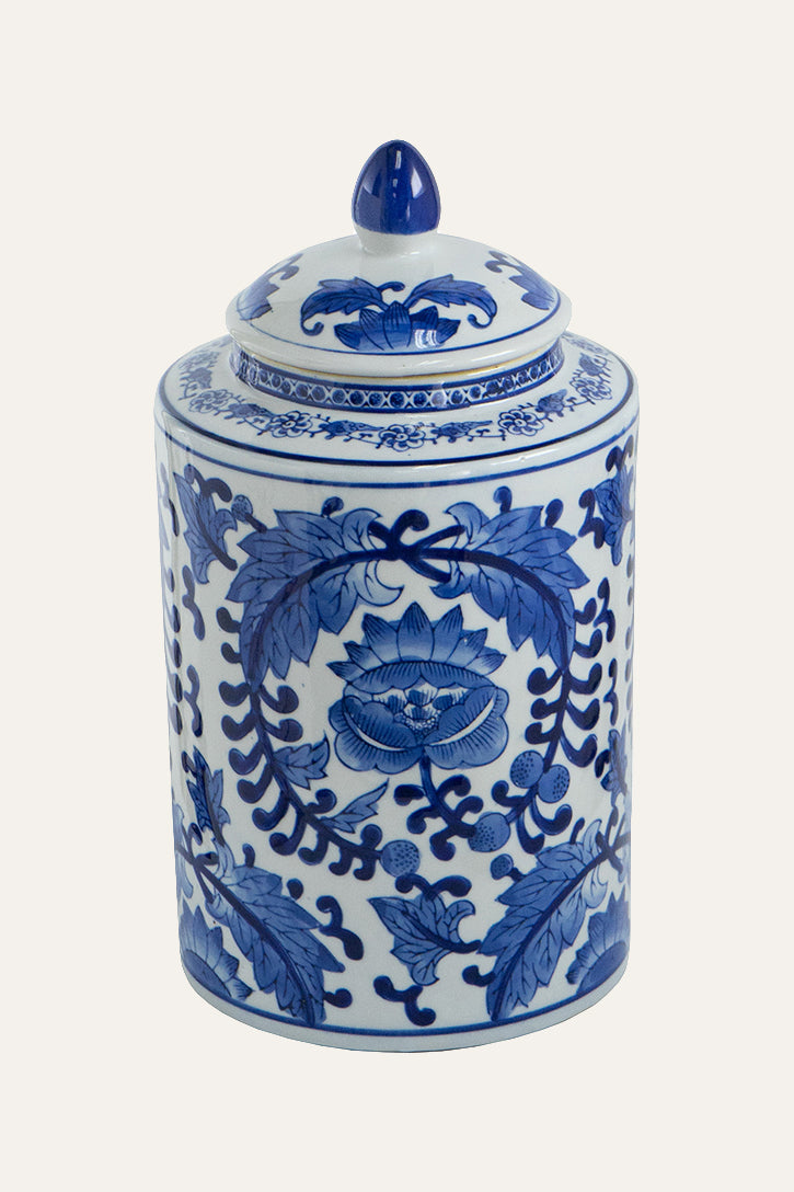 Decorative Aline Blue & White Porcelain Lidded Jar