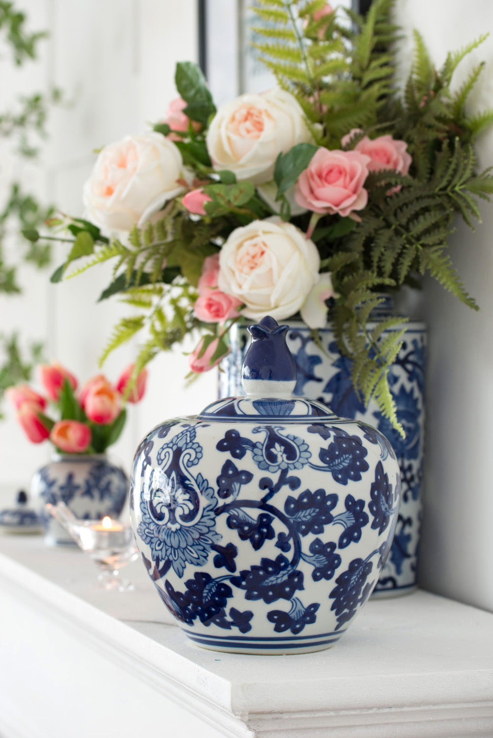 Classic Blue & White Aline Porcelain Decorative Jar with Lid