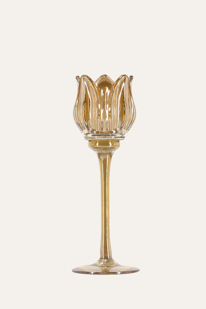 Amber tulip glass candle holder