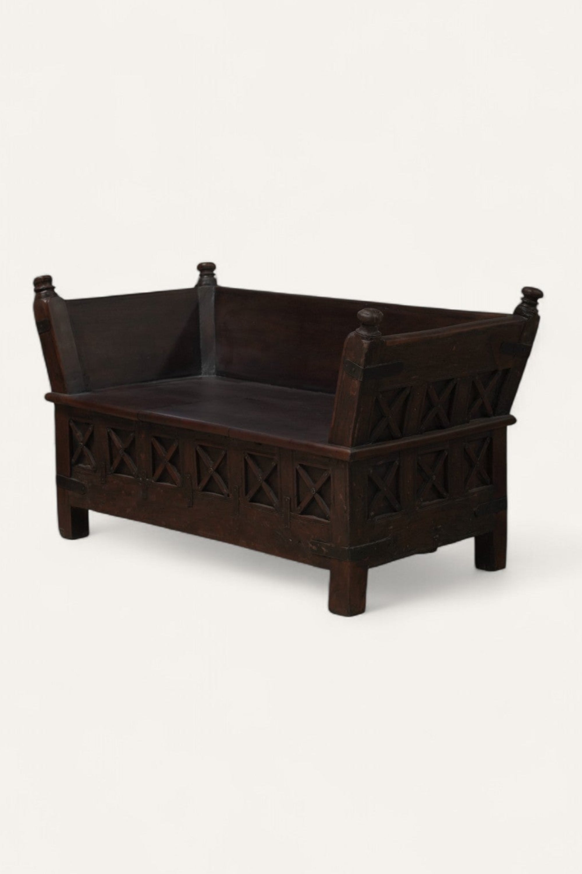 Anglo-Indian Wooden Bench with Storage
