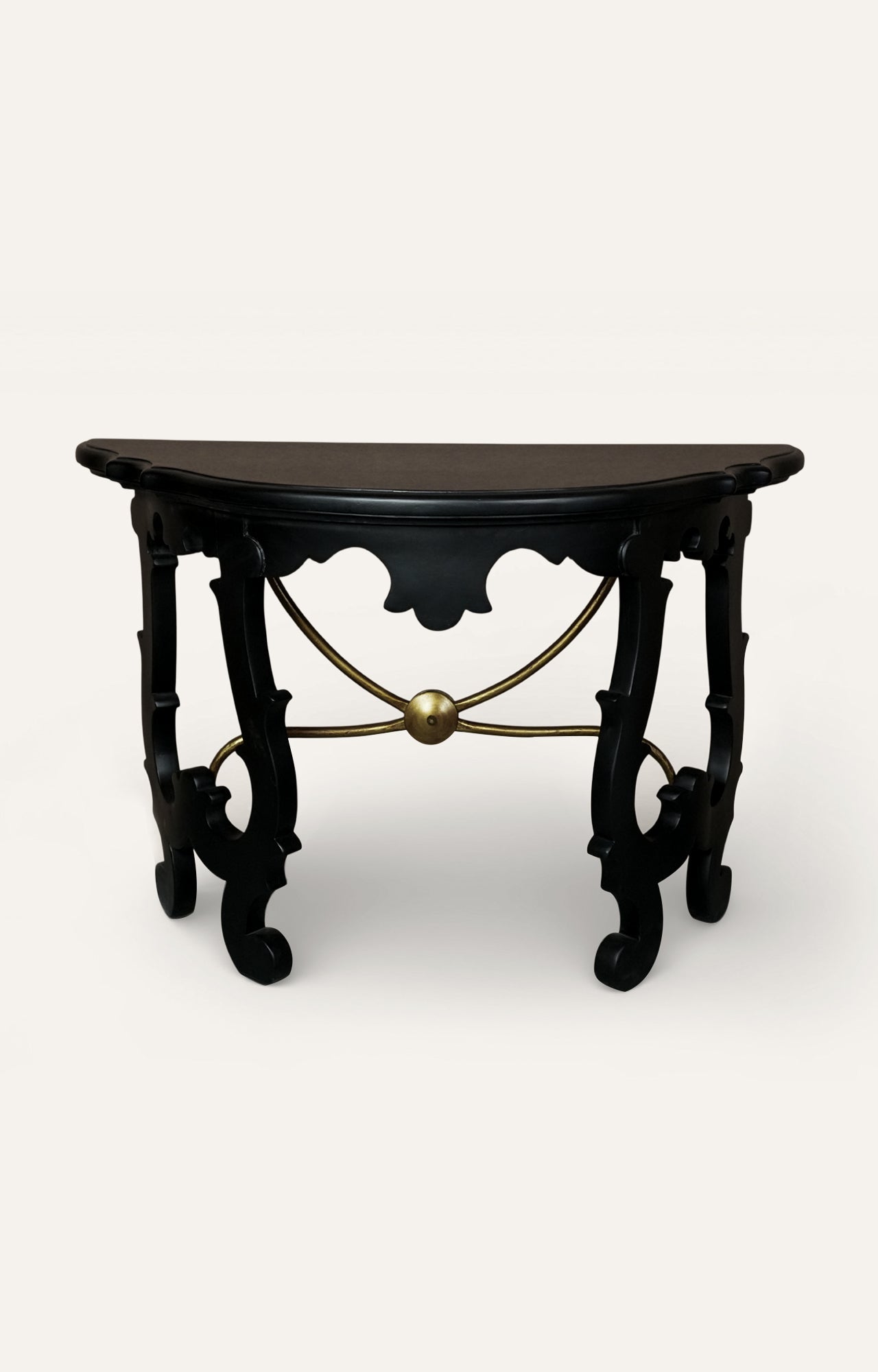 Antique Black Lacquer Demilune Console