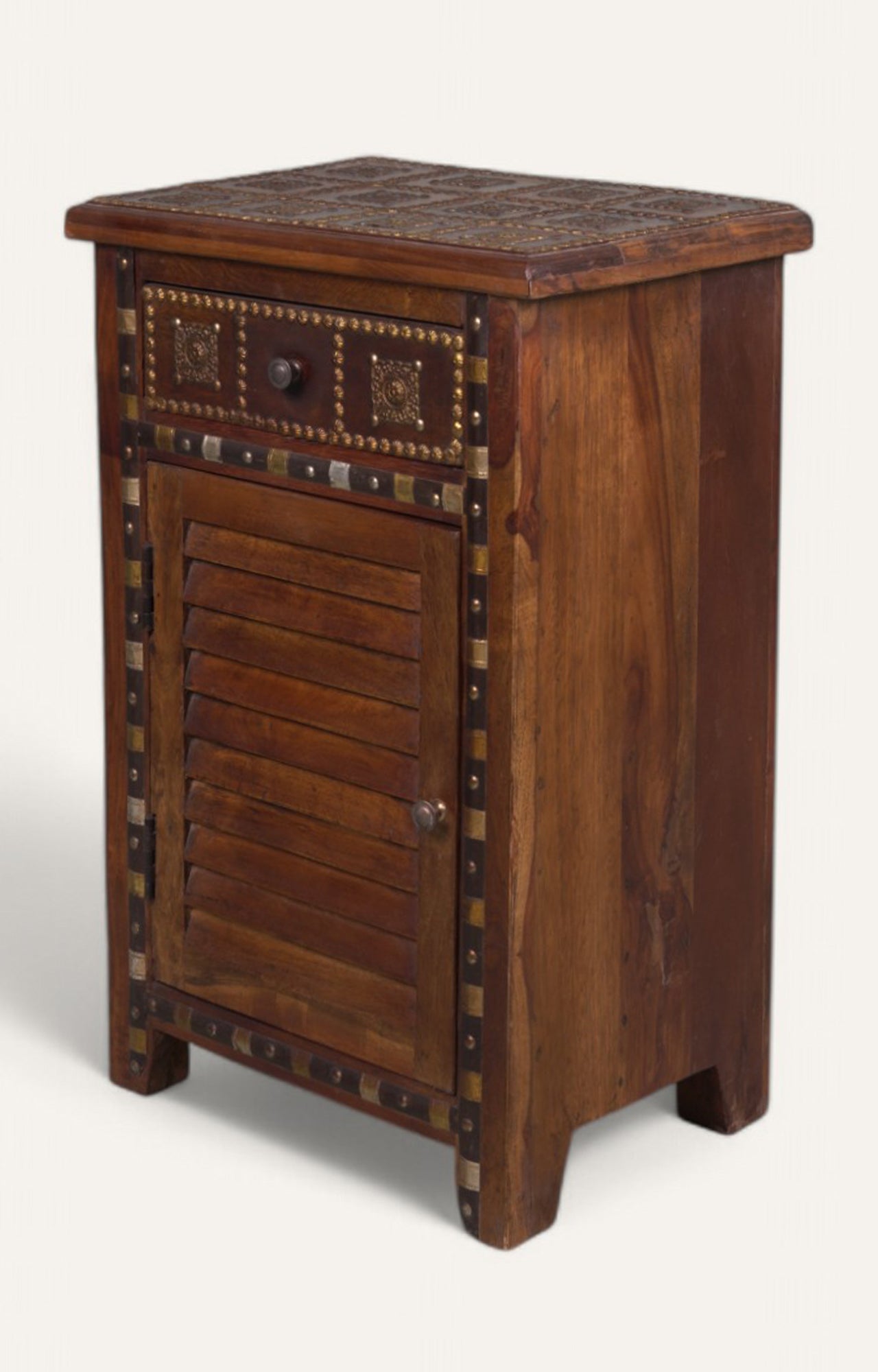 Antique Brass Inlaid Wooden Cabinet