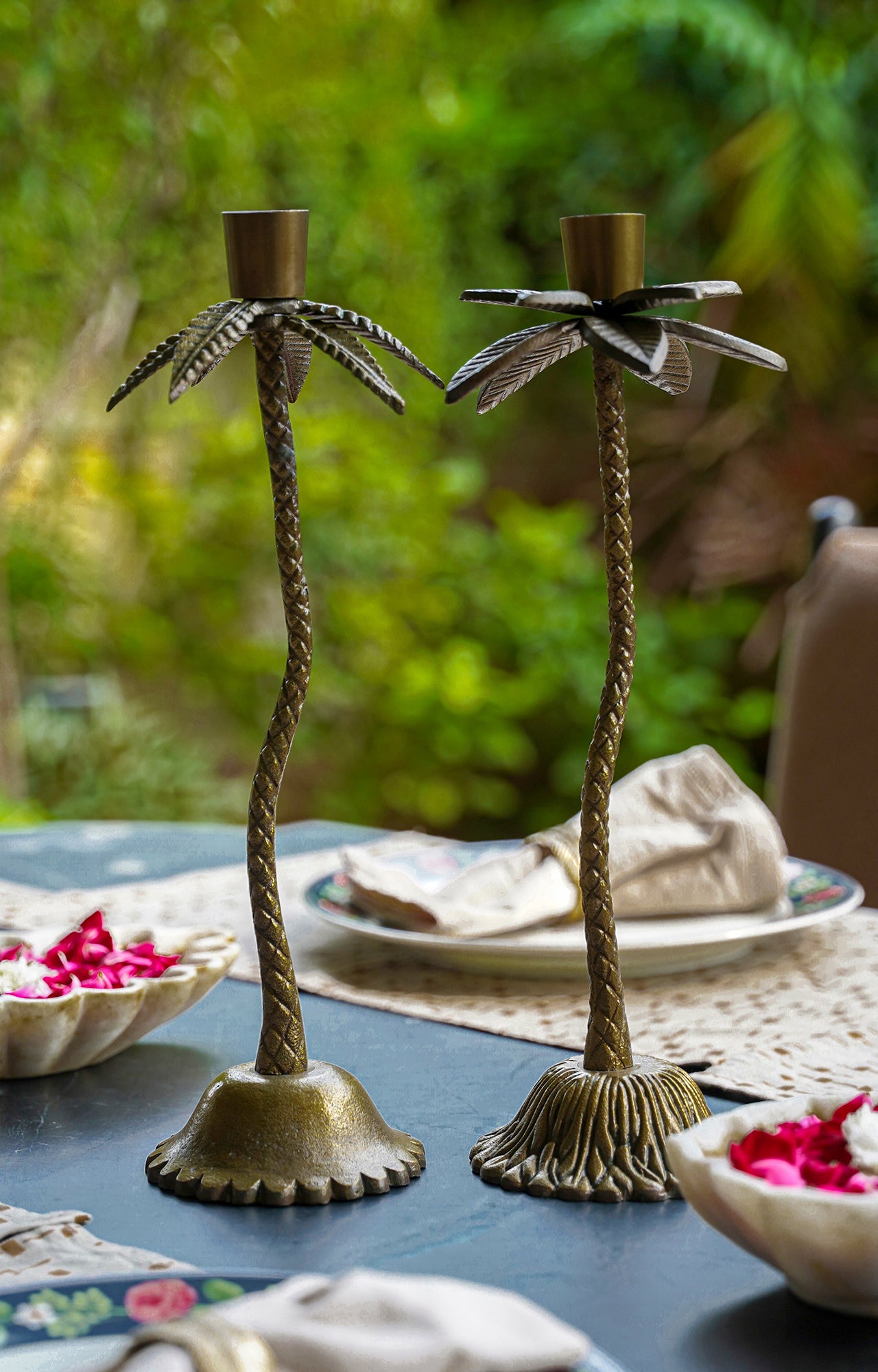 Antique Bronze Palm Tree Candle Holder-Black_lifestyle