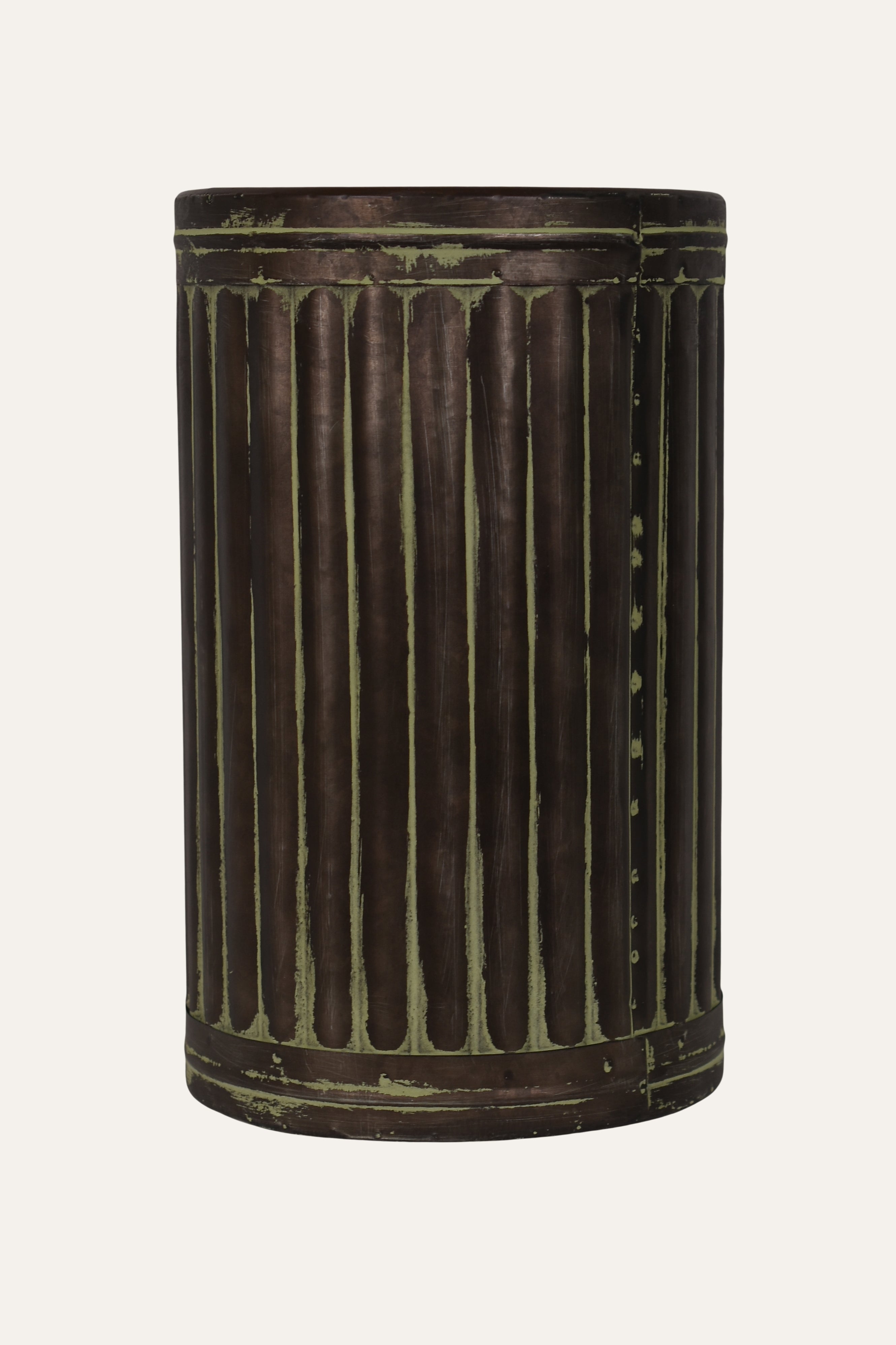 Antique Brown Ribbed Metal Planter 
