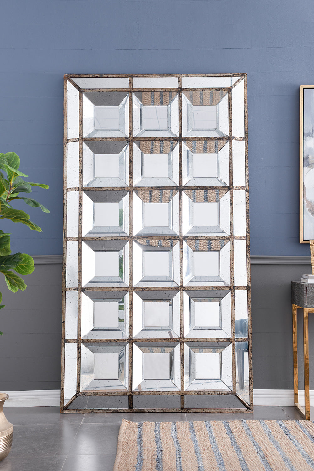 Antique glass panel mirror