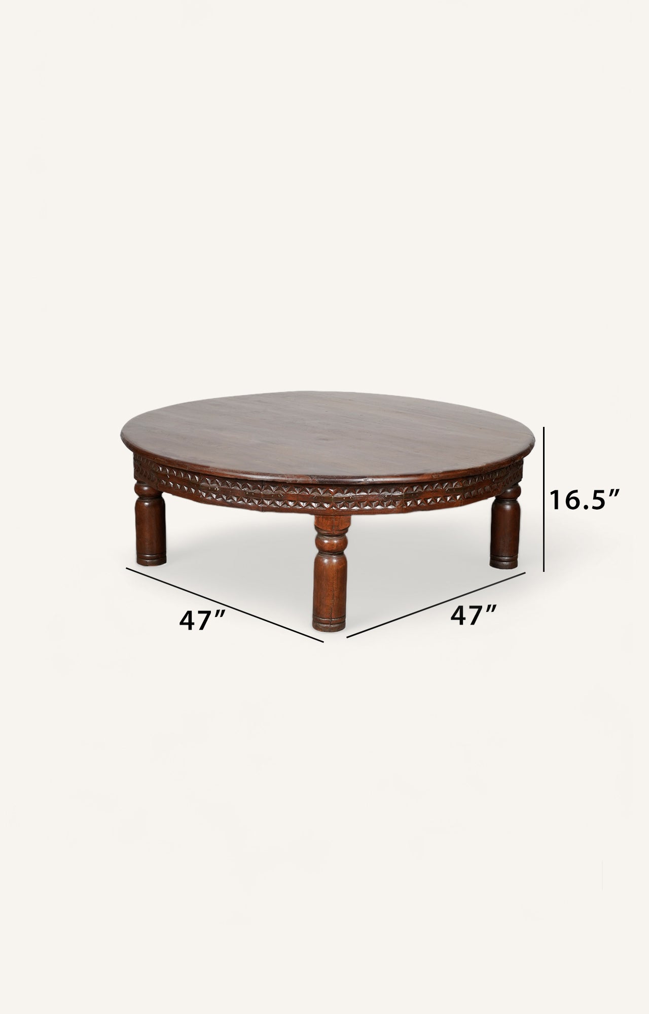 Antique round coffee table_size