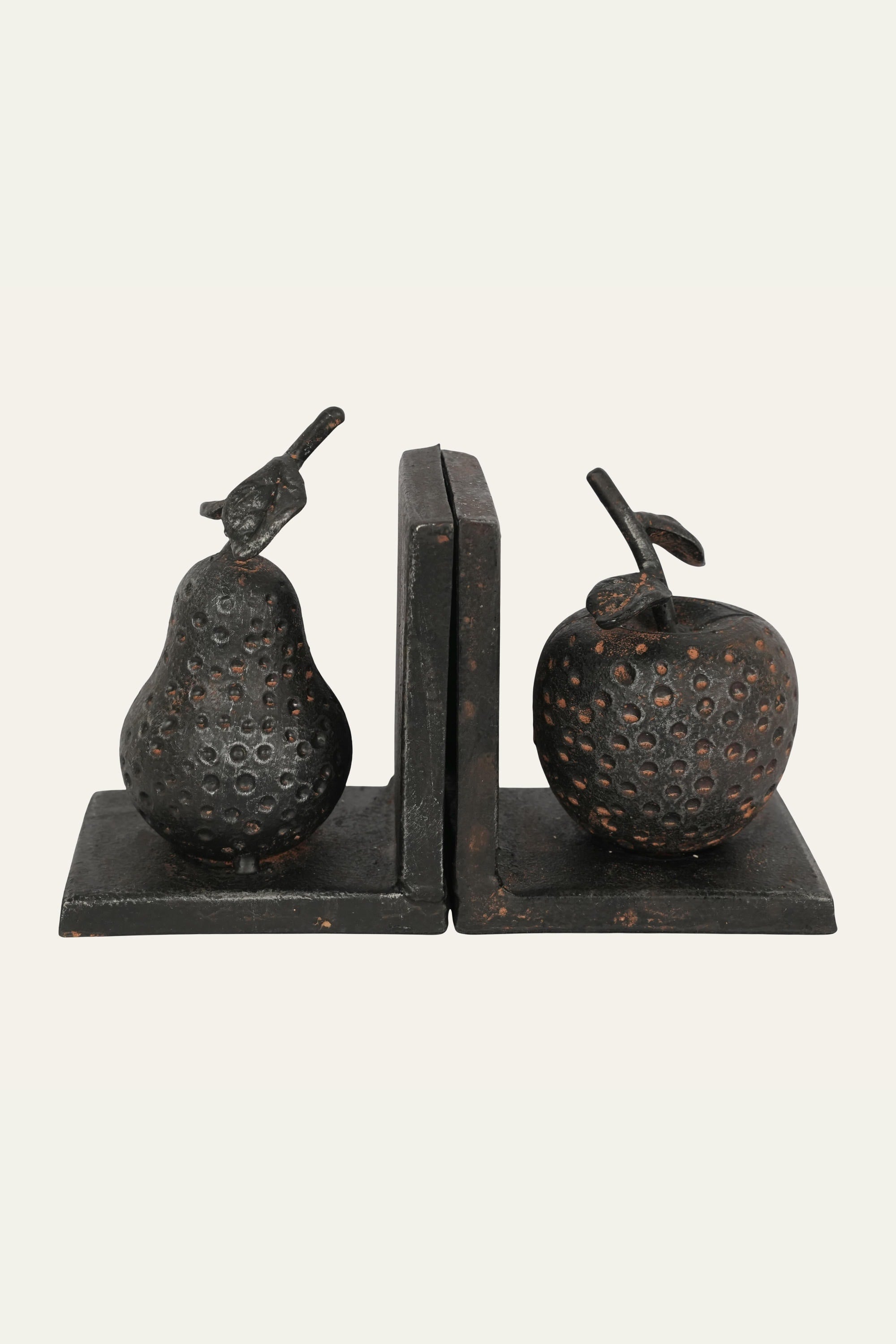 Apple and pear metal bookends for bookshelf decor