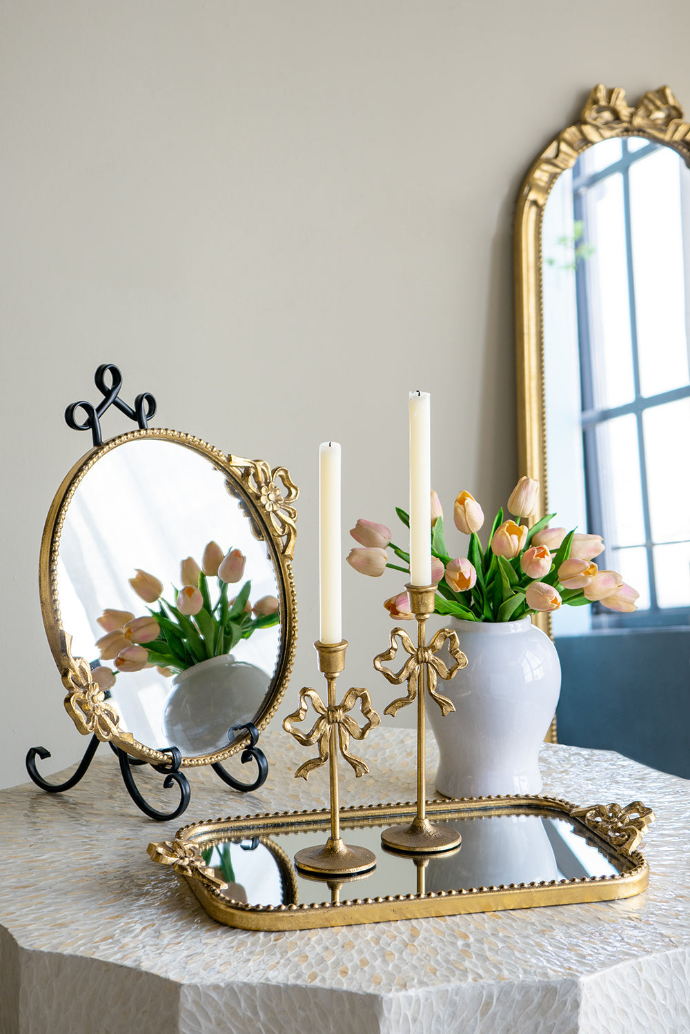 Round Gold Mirrored Metal Tray