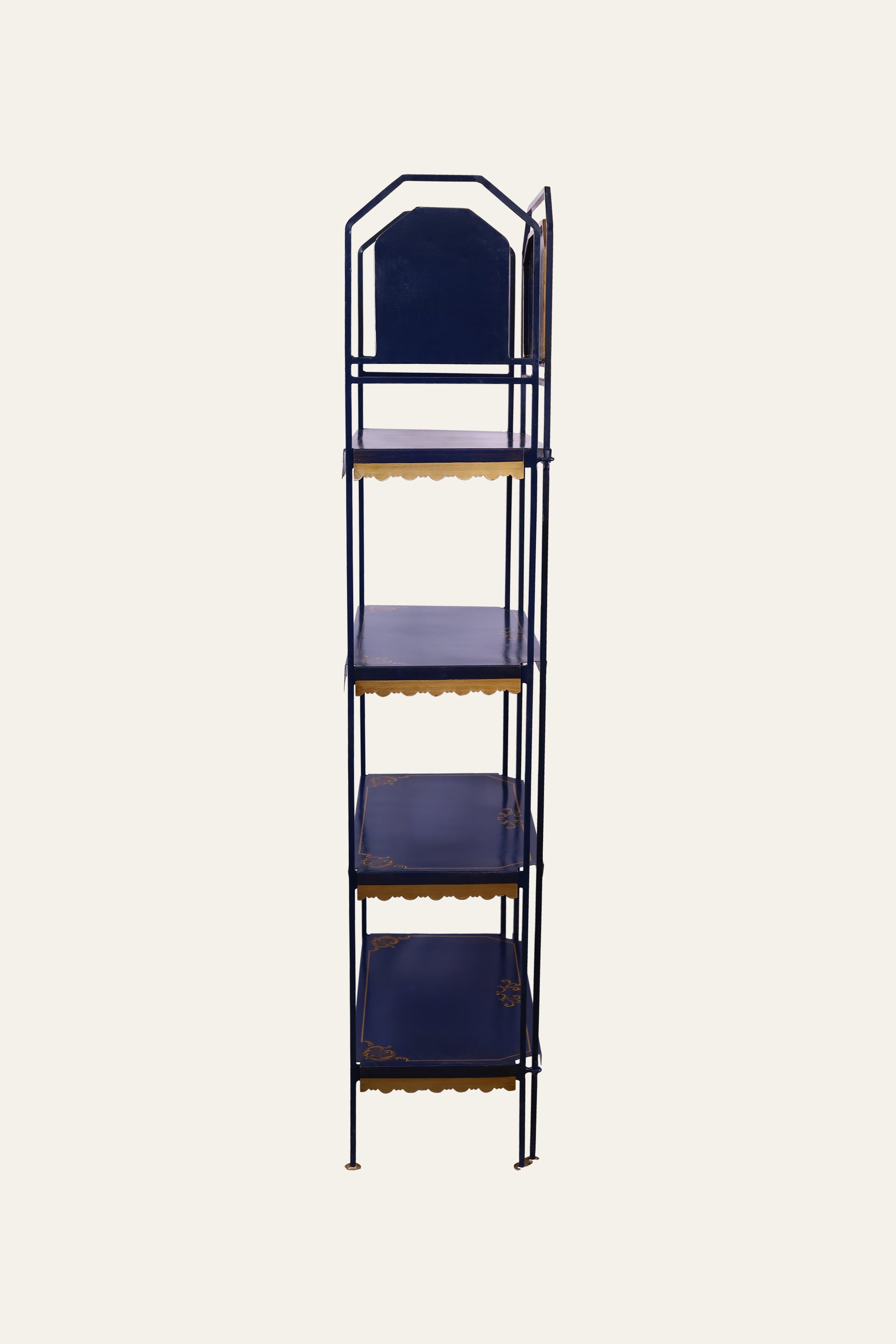 Black Metal Four-Tier Display Shelf with Hand-Painted Panels