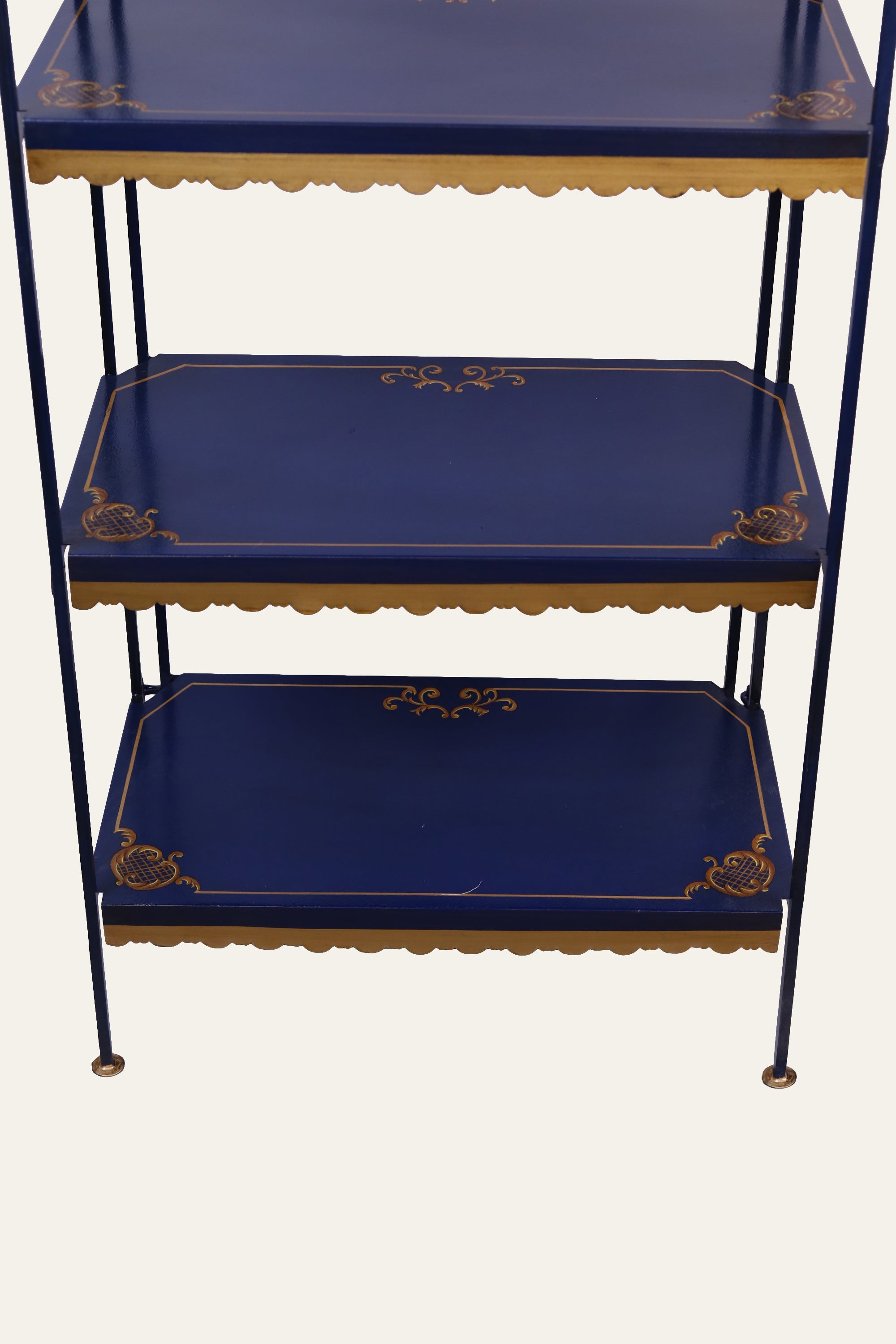 Black Metal Four-Tier Display Shelf with Hand-Painted Panels