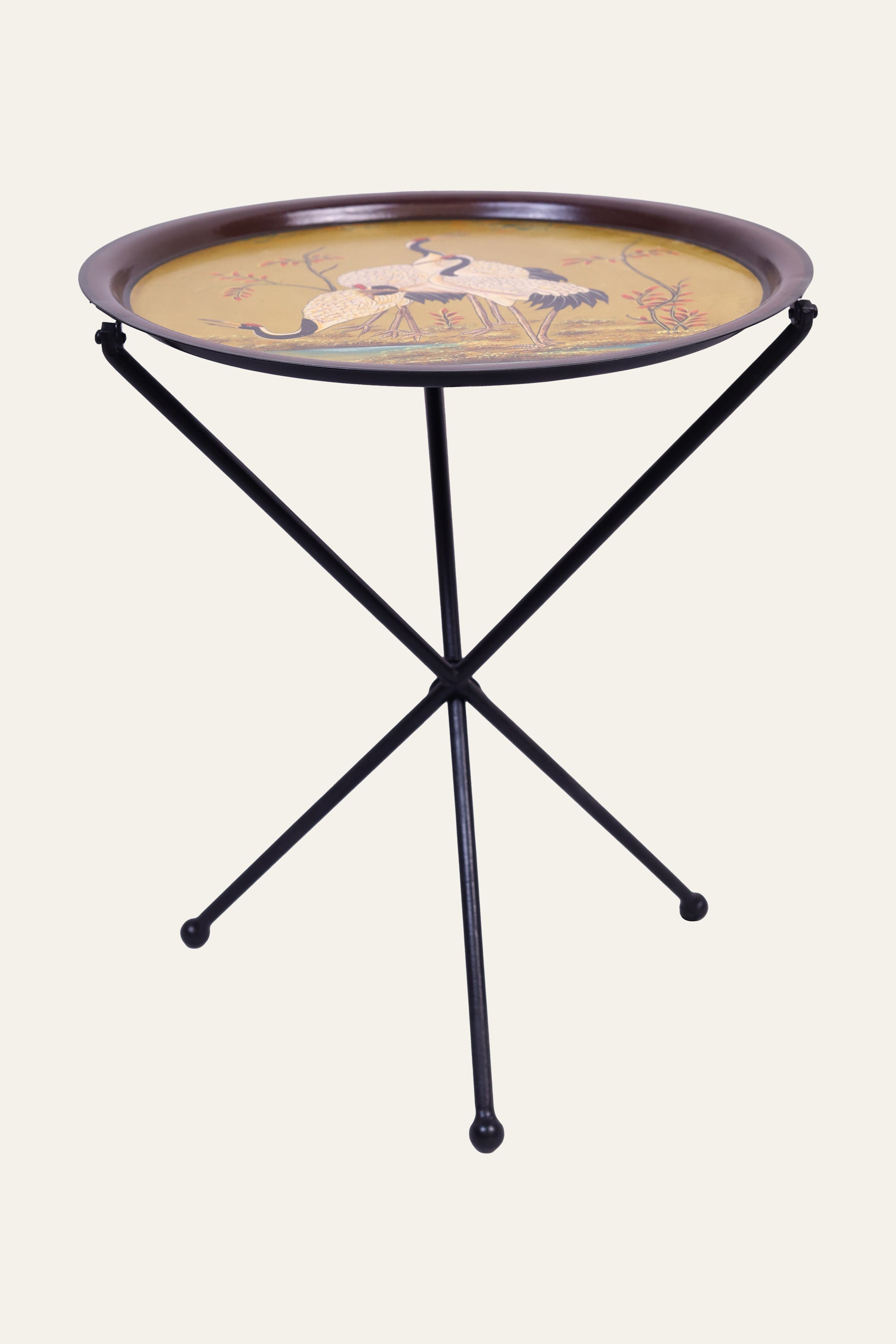 Round Metal Swan Motif Side Table with Folding Black Base