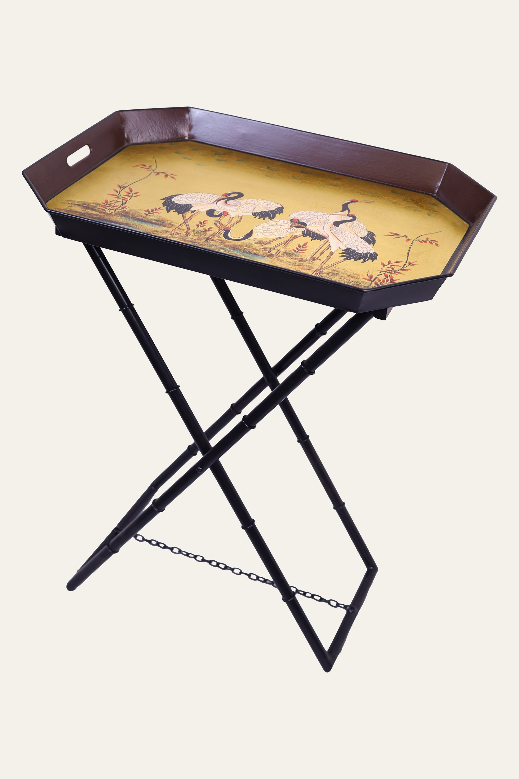 Octagonal Swan Motif Butler's Tray with Folding Base