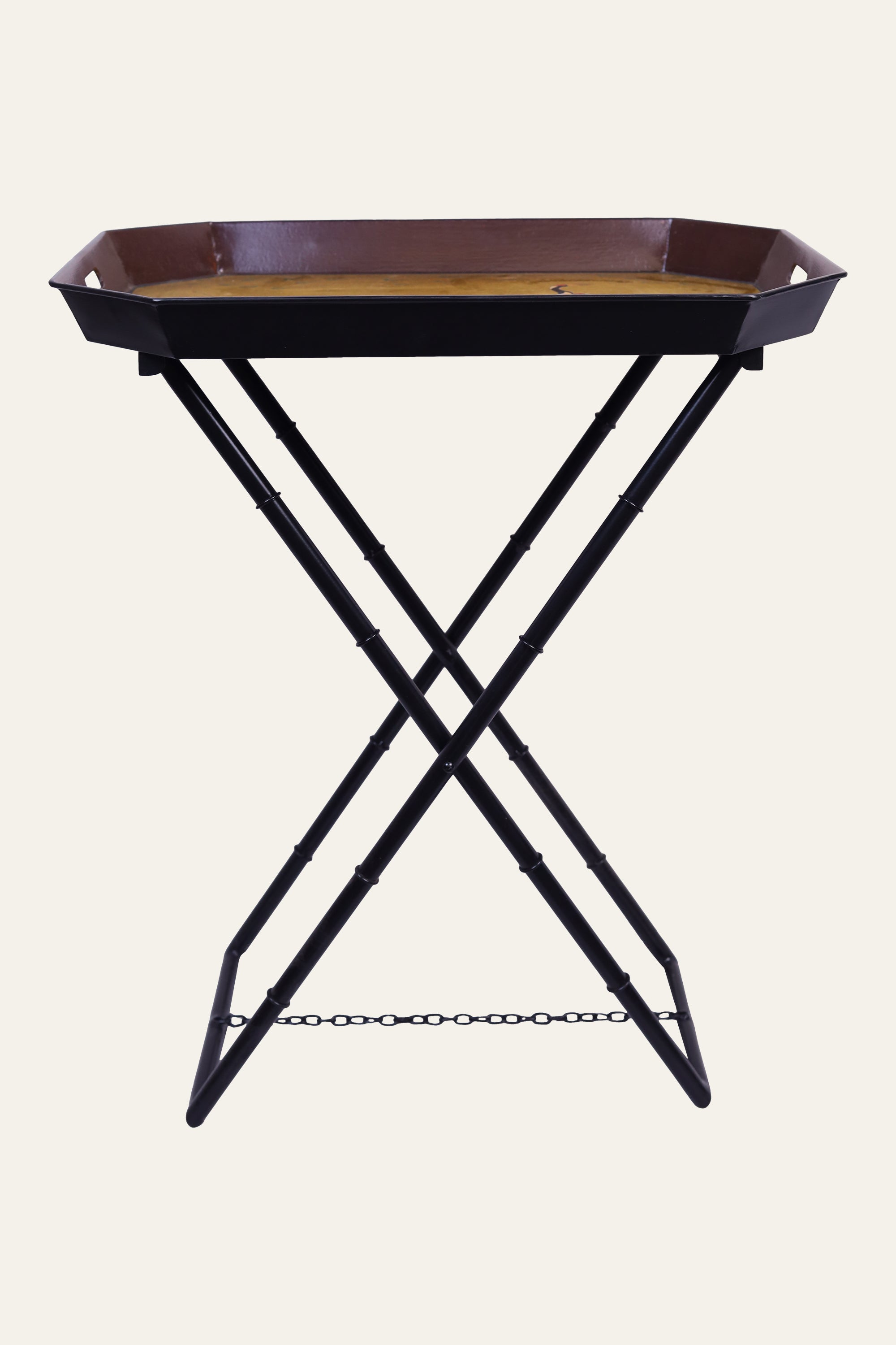 Octagonal Swan Motif Butler's Tray with Folding Base