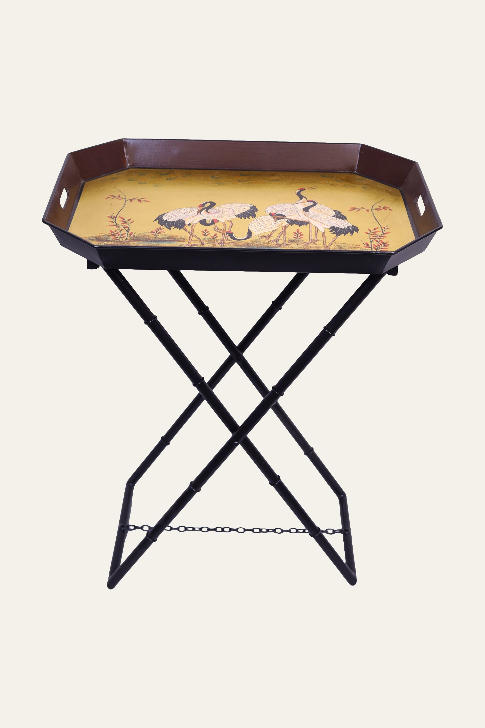 Octagonal Swan Motif Butler's Tray with Folding Base