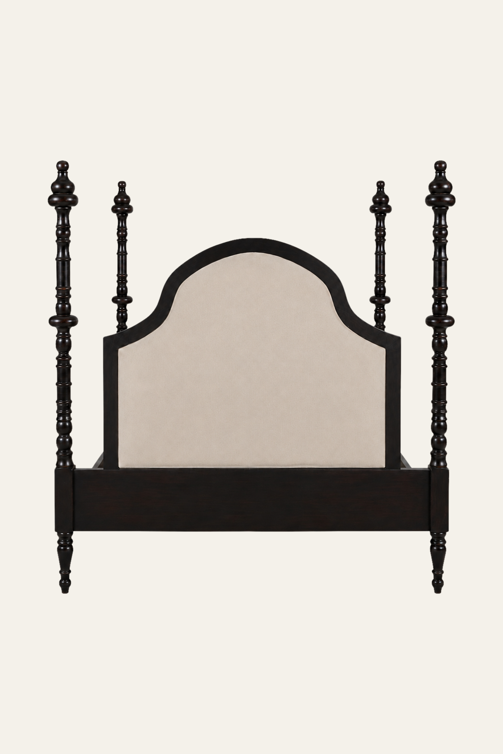 Black Four-Poster Bed with Upholstered Headboard