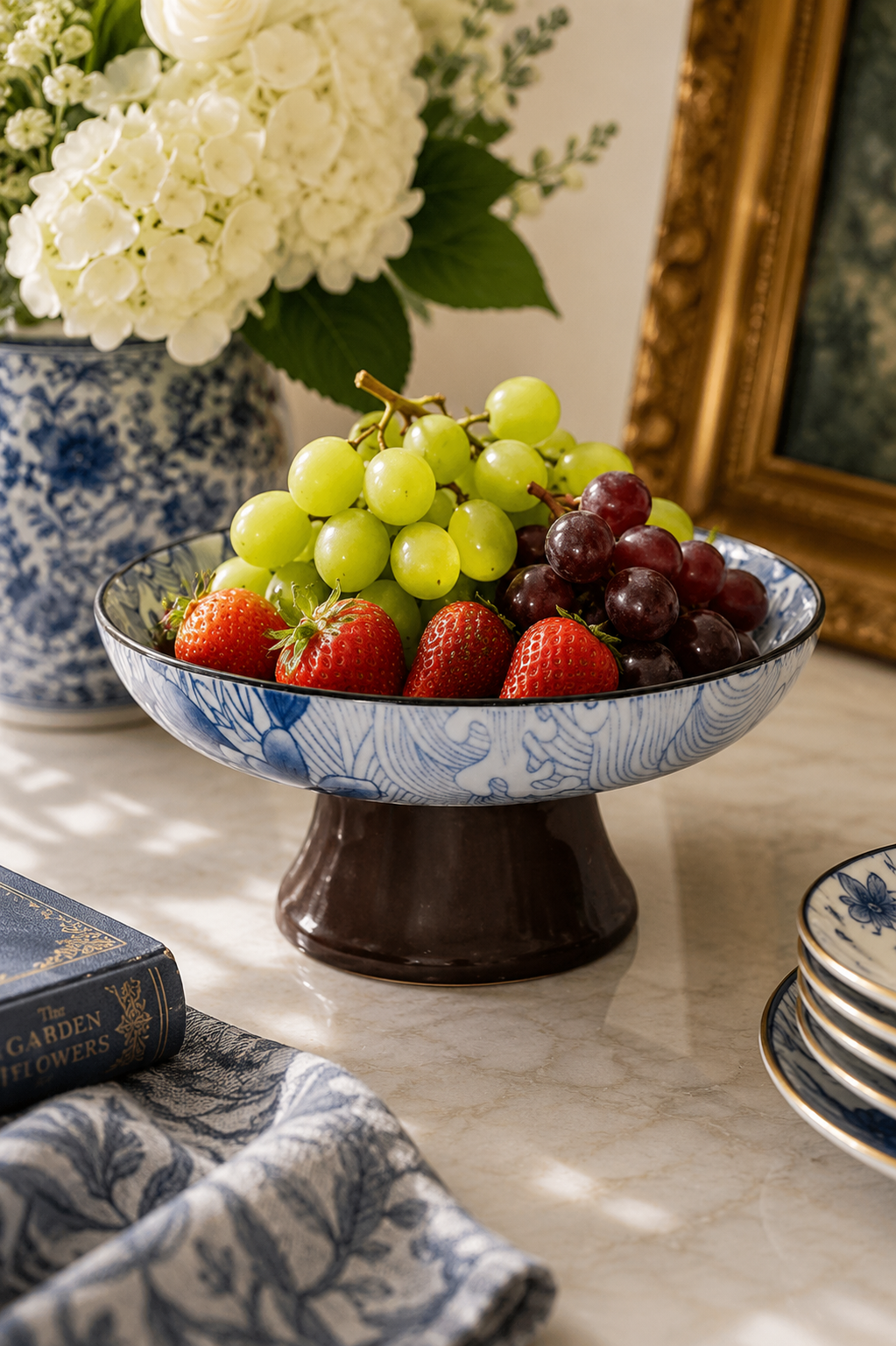 Blue & White Porcelain Pedestal Serving Bowl