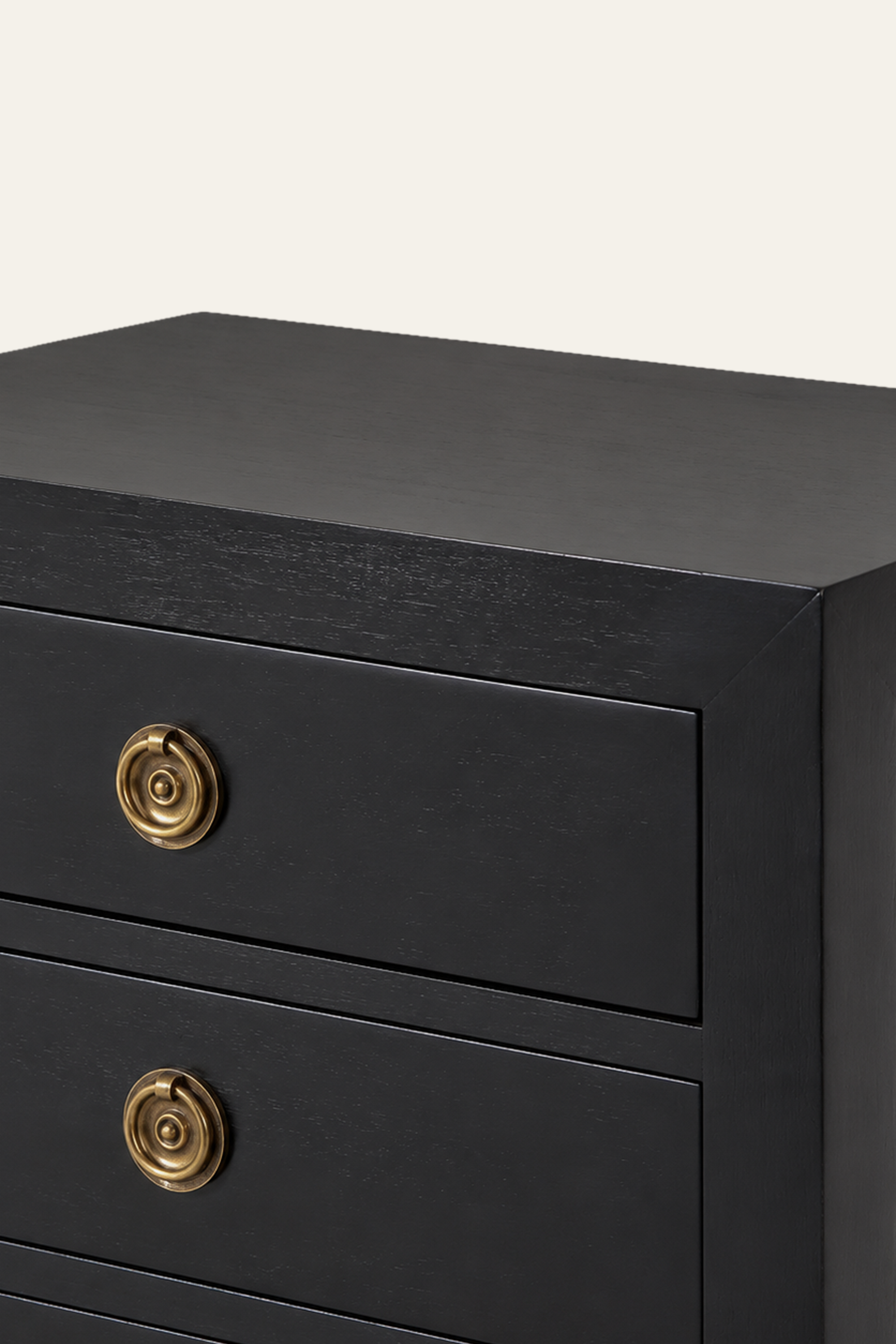 Black Three-Drawer Bedside Table with Tapered Legs