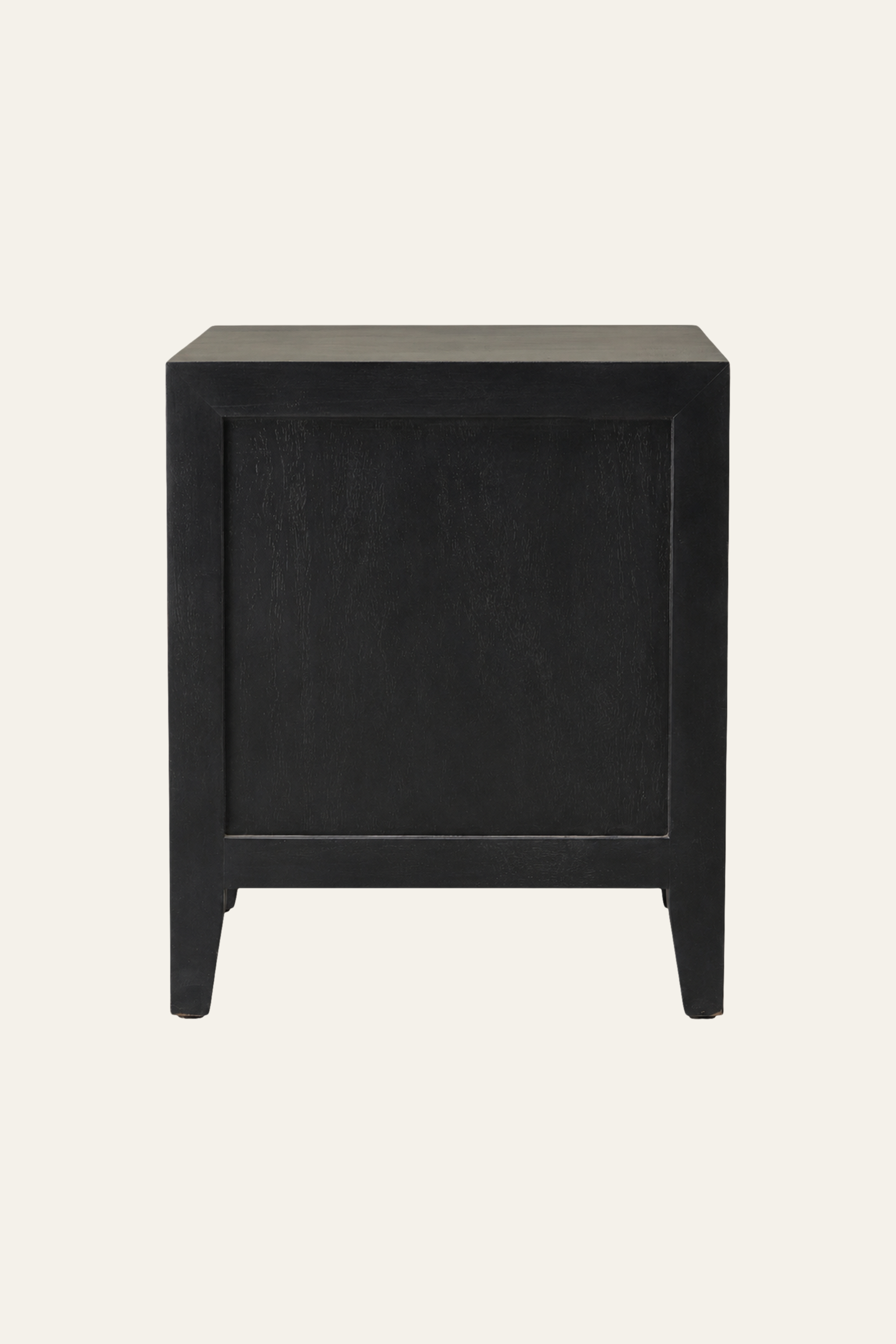 Black Three-Drawer Bedside Table with Tapered Legs