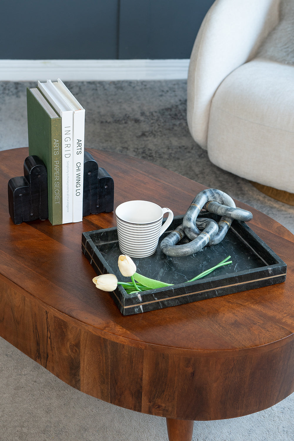 Black Marble Rectangular Tray with Gold Inlay