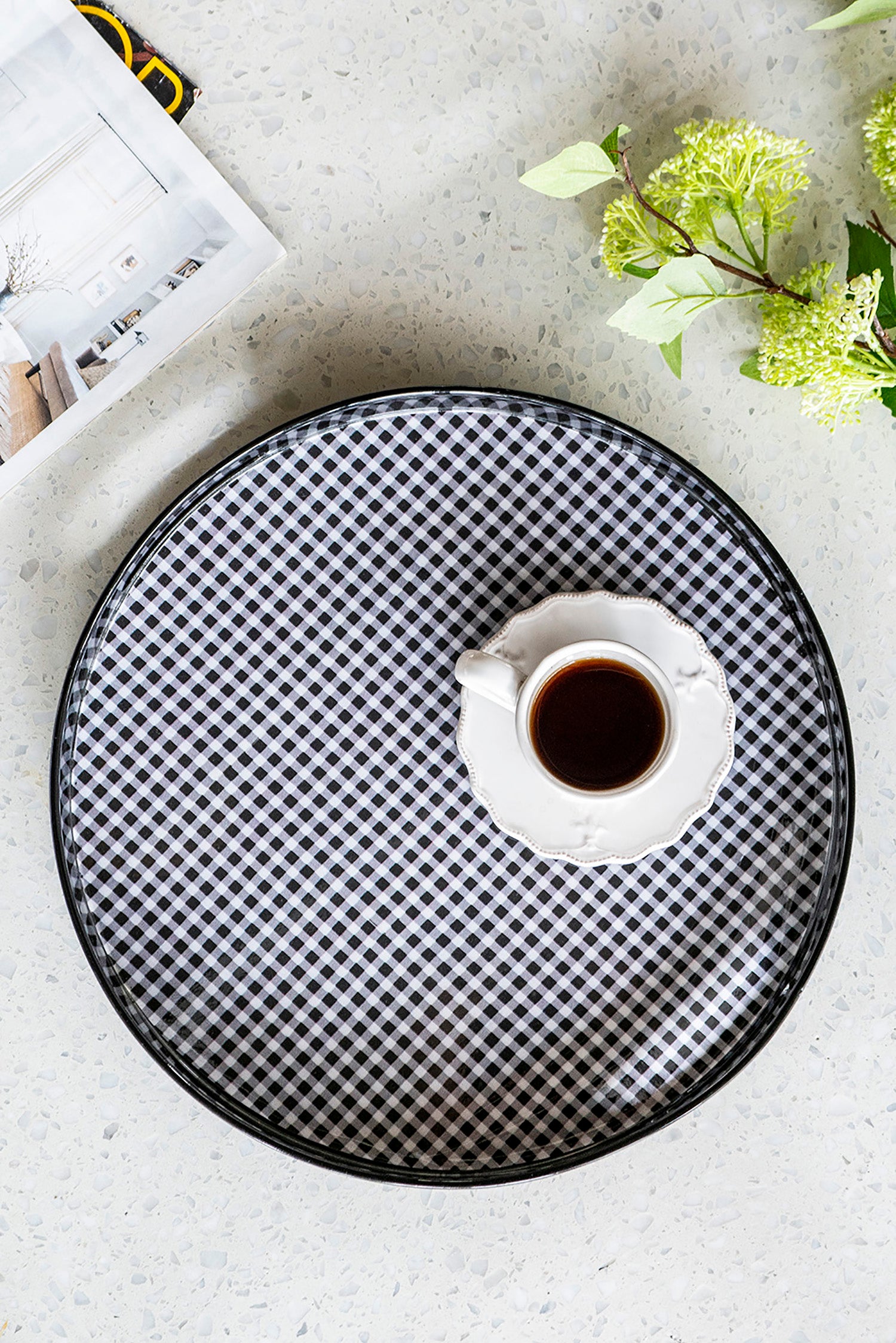 Black and White Checkered Resin Tray Small