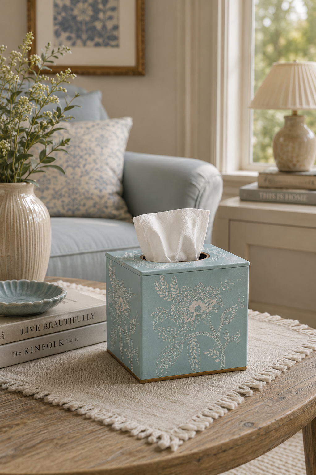 Blue Floral Tissue Box Cover