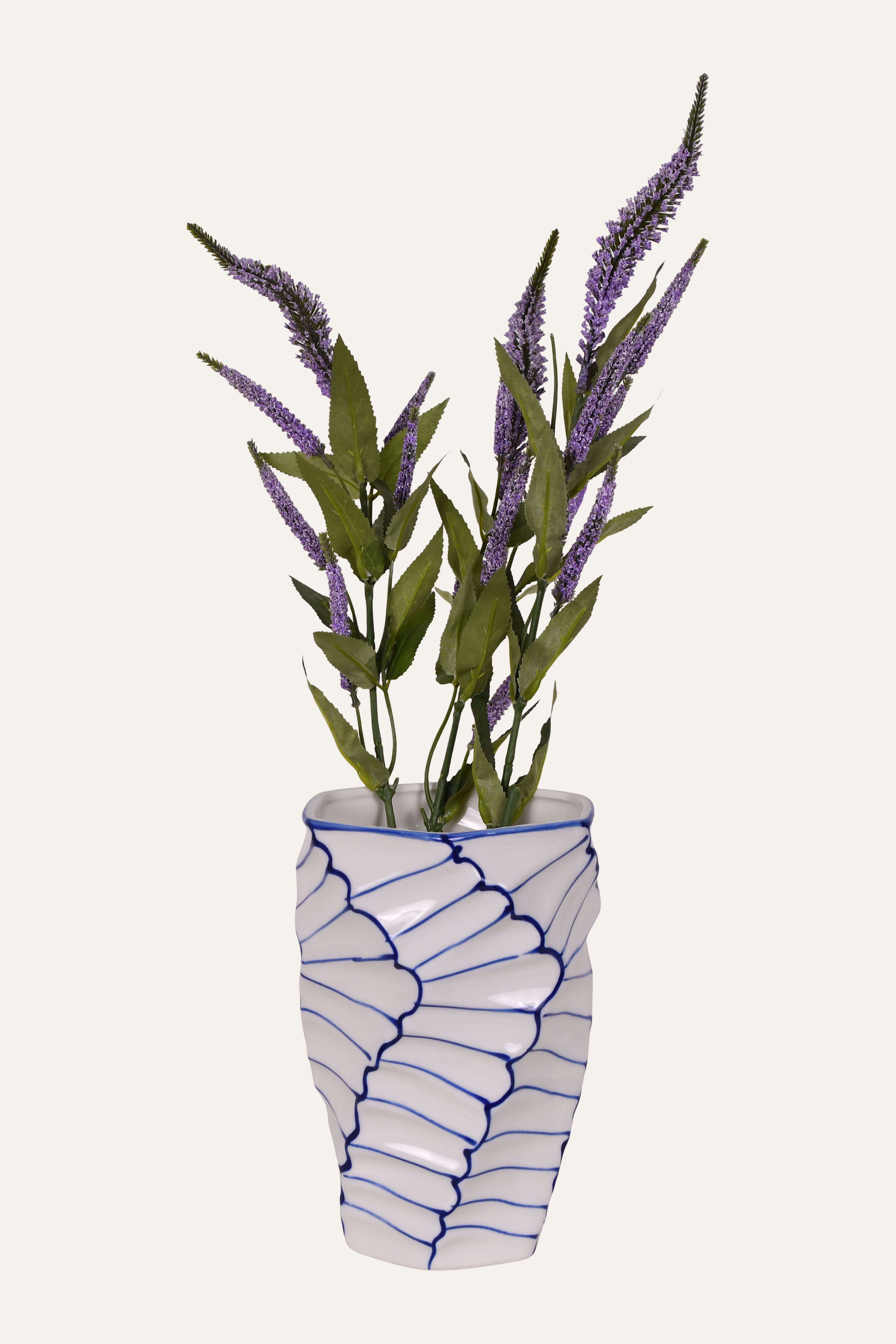 Blue Line Pattern Ceramic Vase