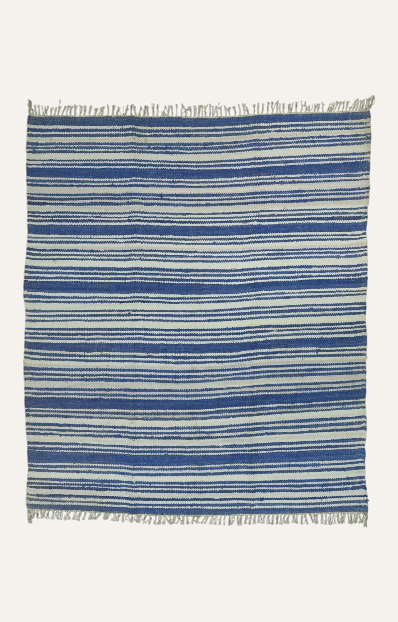 Blue Stripes Cotton Rug with Tassels