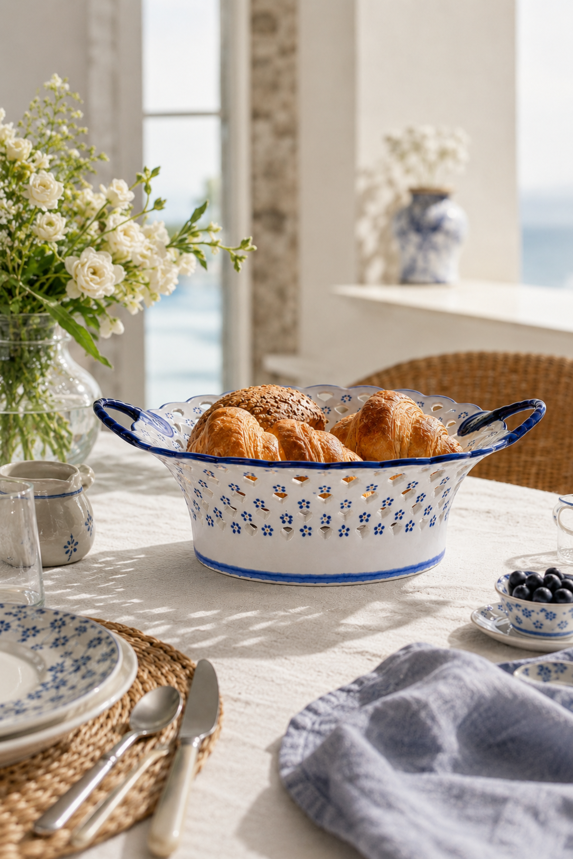 Blue & White Porcelain Pierced Fruit Bowl - Extra Large