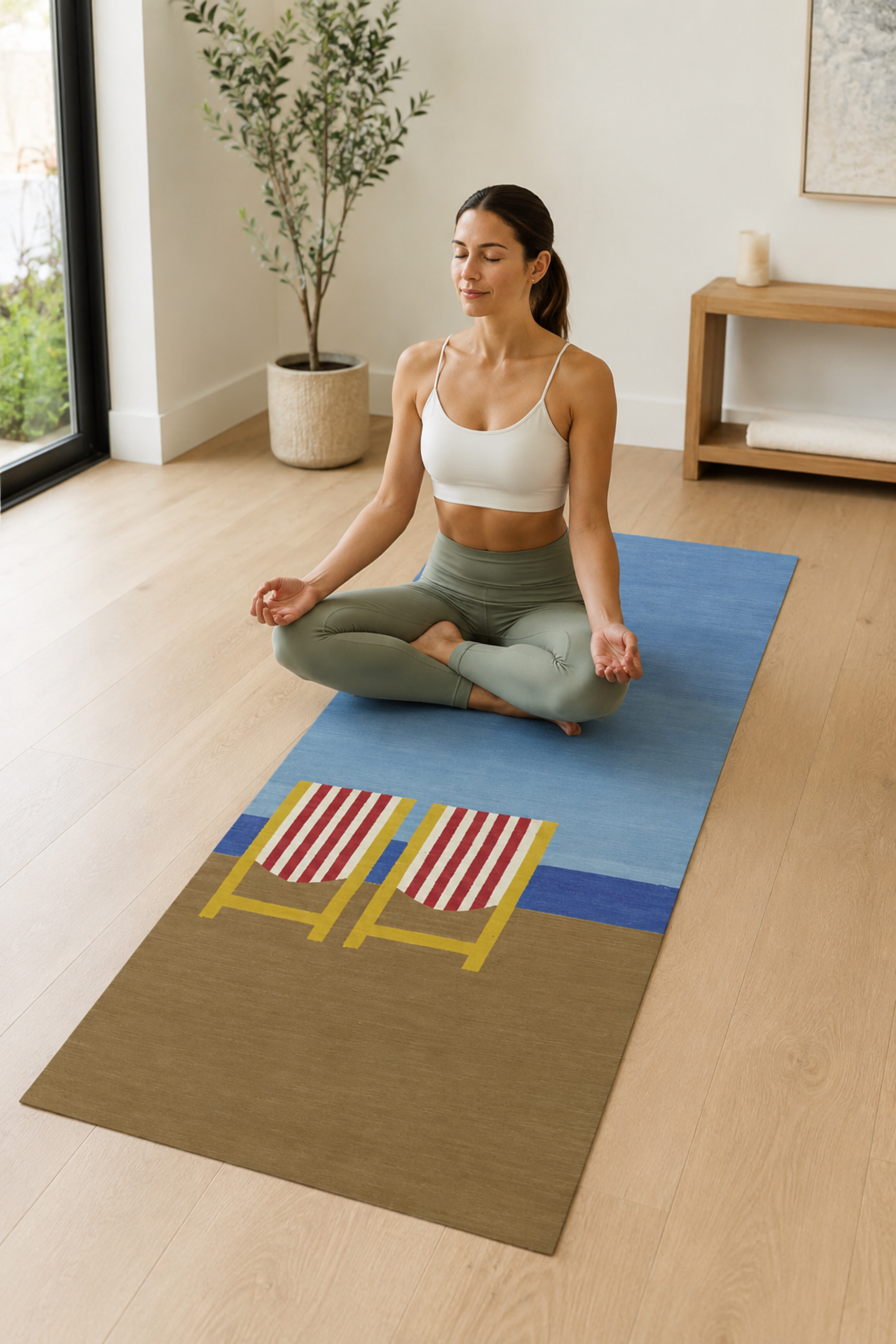 Blue and Gold Beach Chair Cotton Yoga Mat